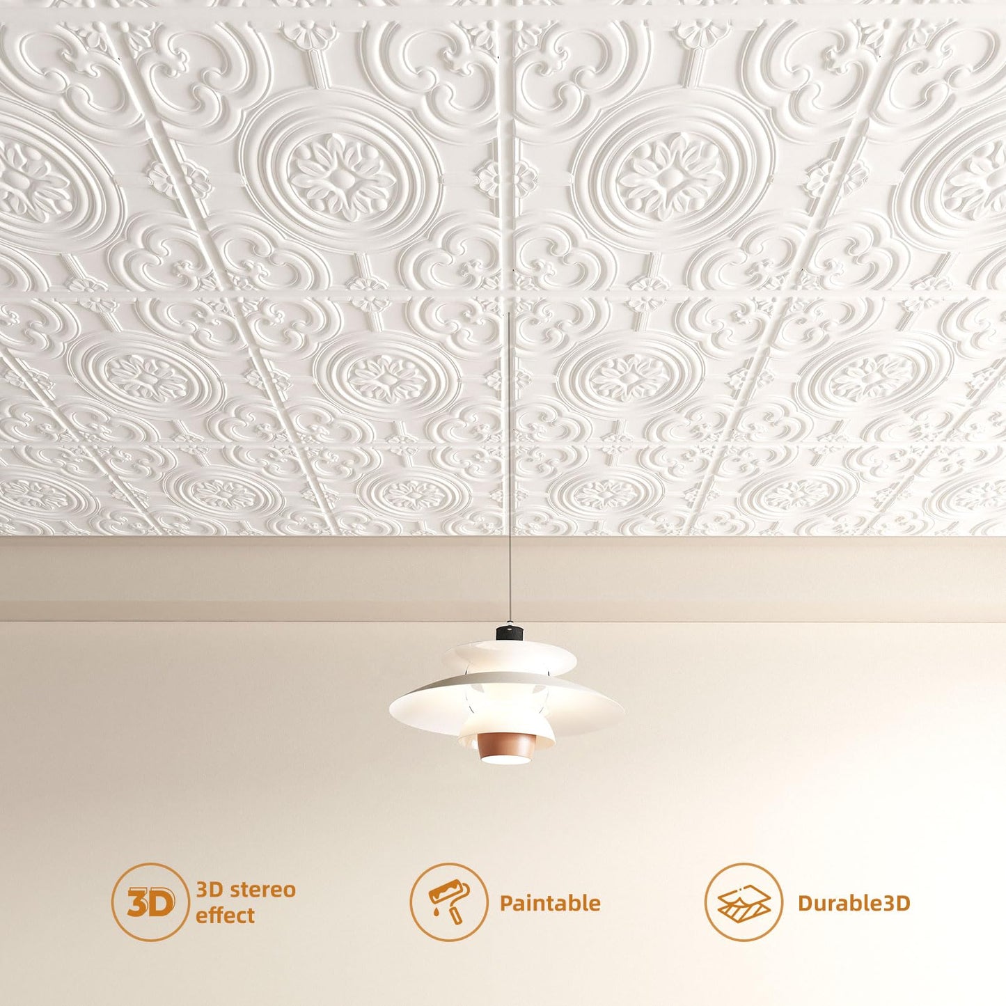 WOWSTAR 12-Pack 24"x24" Drop Ceiling Tiles, Waterproof Glue up Ceiling Panels, White