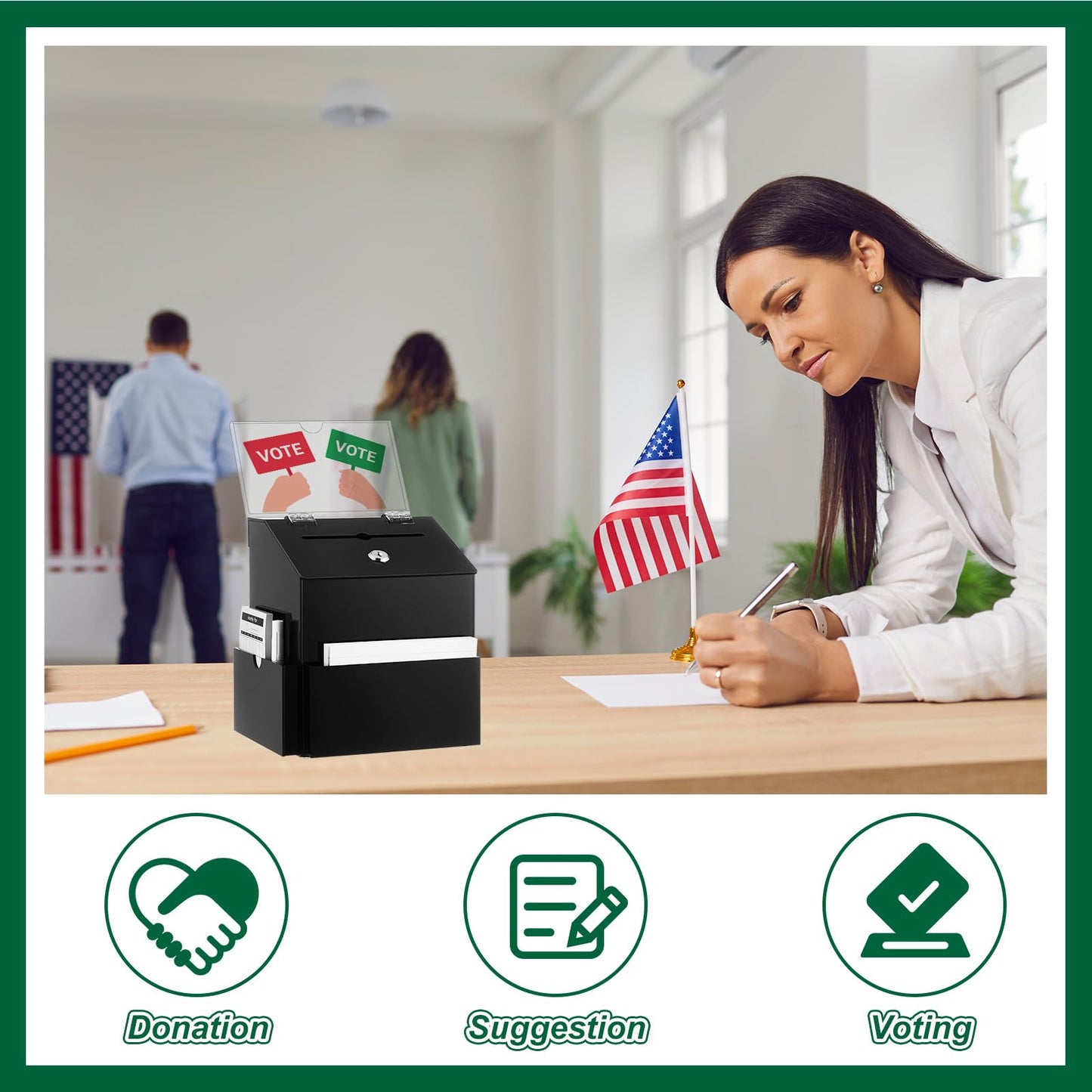 Juexica Suggestion Box, Acrylic Black Donation Box with 2 Slots and Lock, 7.9 x 6.7 x 8.7 Inches Raffle Jar with Sign Plate, Ballot Prayer for Fundraising Tip Drop, Voting, Charity