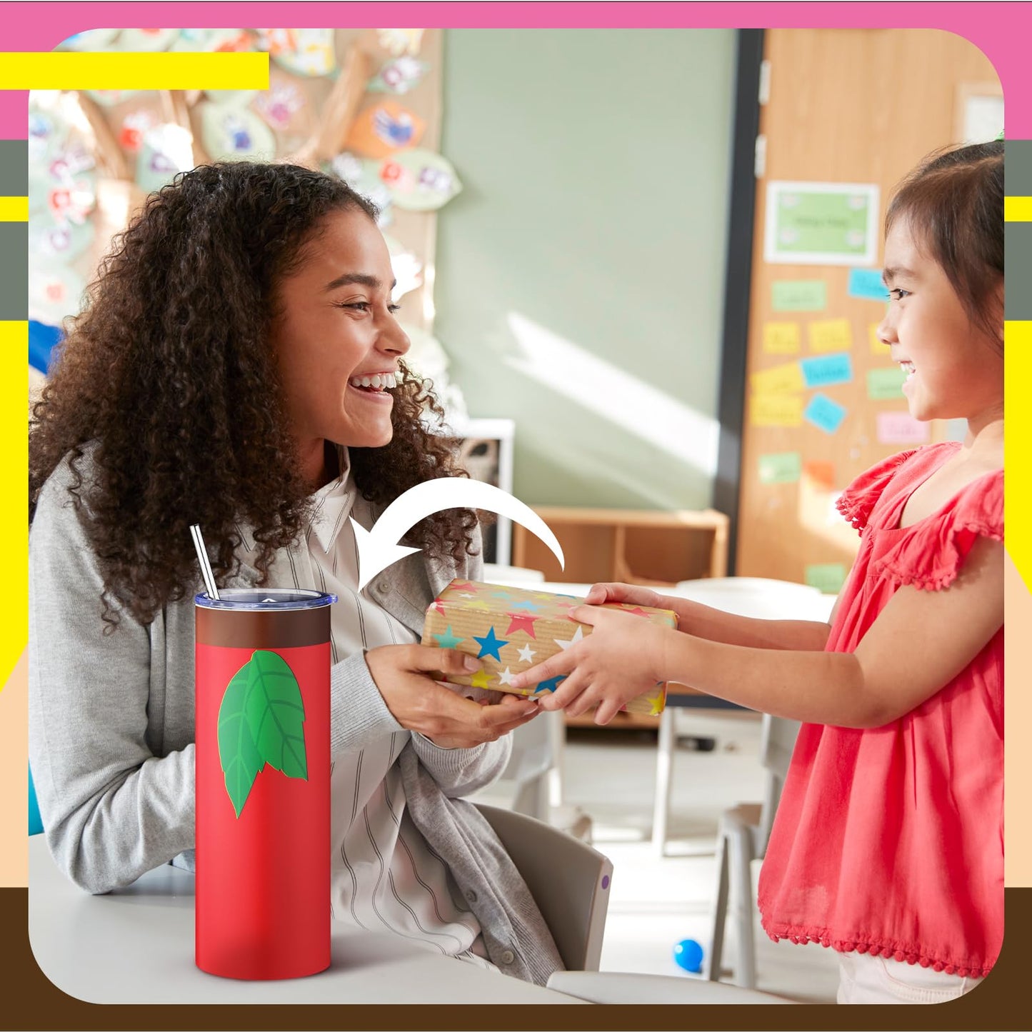 Geiserailie 6 Pcs Teacher Appreciation Gifts Composition Book Theme 20 oz Tumblers Bulk Kindergarten Teachers Thank You Gift Cups for Women Preschool Teacher's Day Classroom Retirement Party Favors