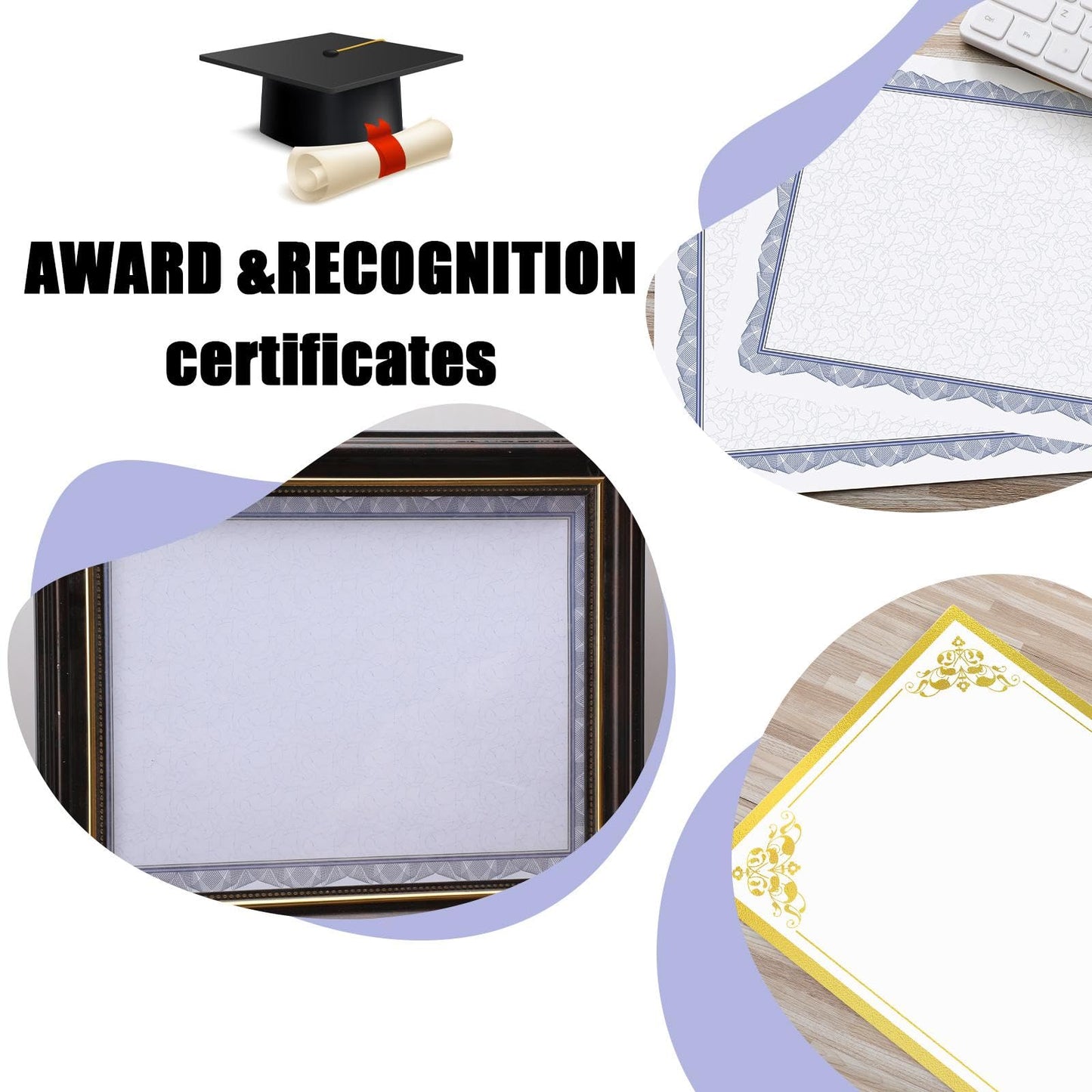 Panelee 300 Sheets Award Certificate Papers with Border 8.5 x 11 Inches Certificate Blank Paper Bulk Letter Size Diploma Paper for Graduation School Award, Laser and Inkjet Printer Compatible(Blue)