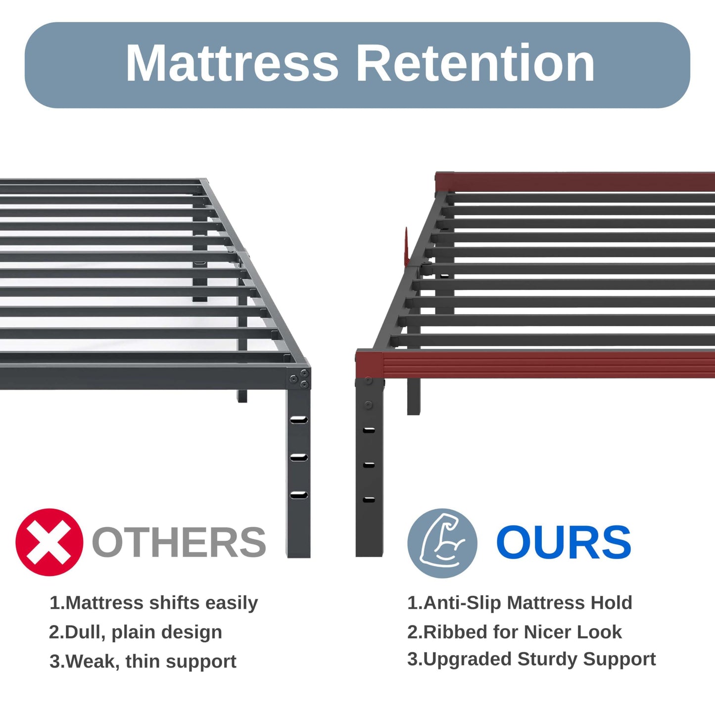 ZIYOO 14 Inch Metal Queen Bed Frame Mattress Anti-Slip Design, No Box Spring Needed, Easy Assembly, Noise-Free, Tools Included, Ideal for Bedrooms, Guest Rooms, Dorms, Hotels & B&Bs