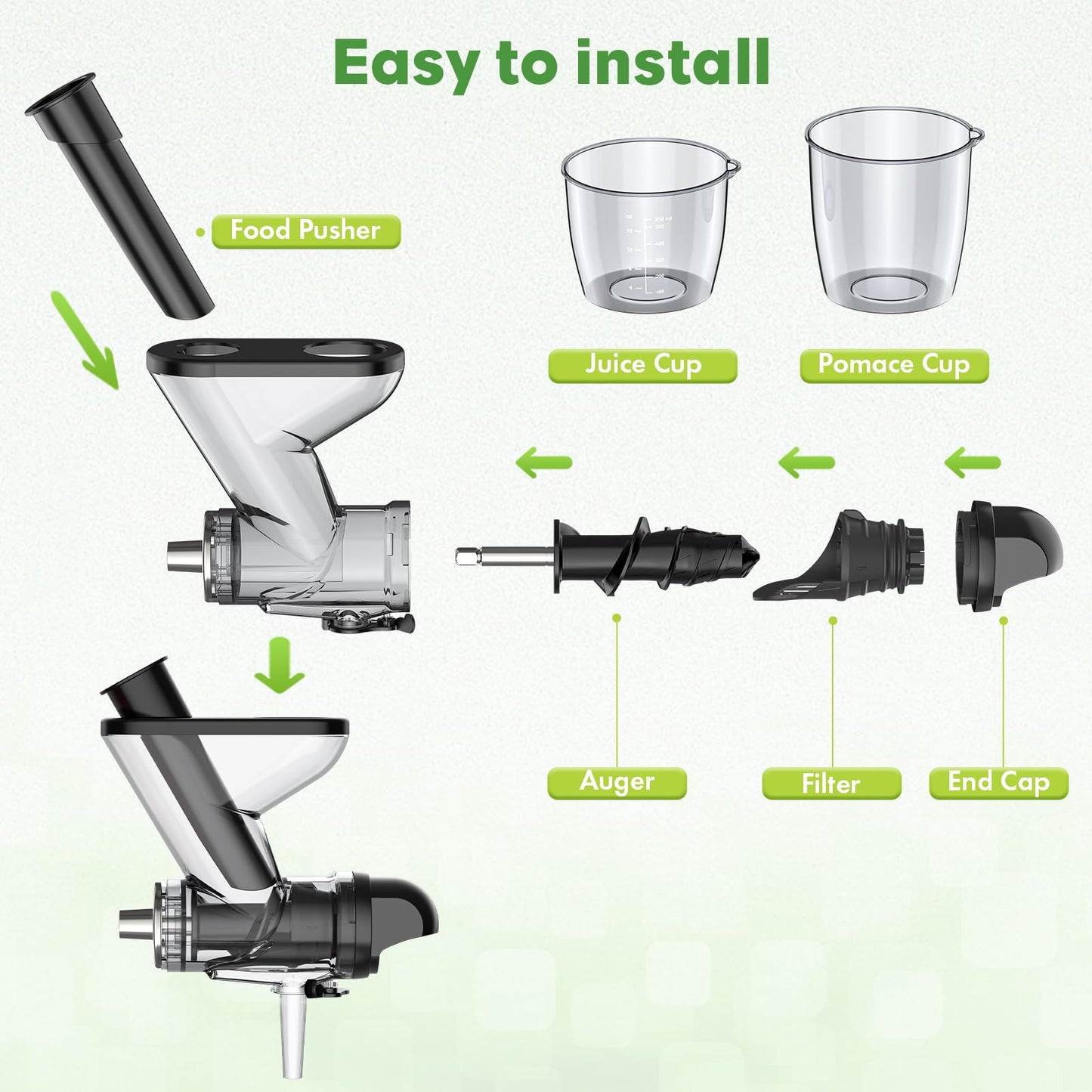 Heiolkako Masticating Juicer Attachment for KitchenAid Stand Mixer, Cold Press Juicer machines with Dual Feed Chute, Slow Masticating Juicer, Attachment for Kitchenaid Mixers