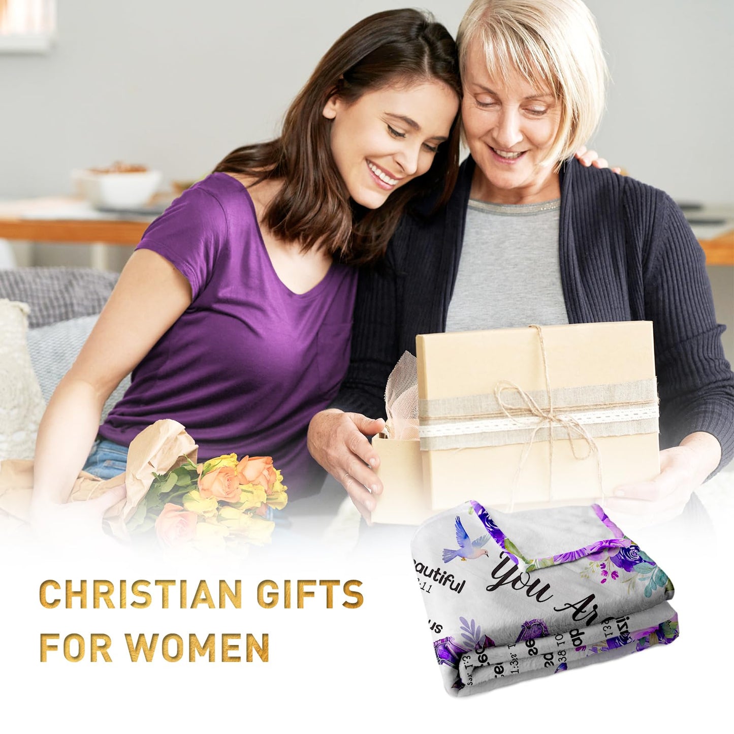 Purdicra Christian/Religious/Inspirational/Spiritual Birthday Gifts for Women, Baptism Gifts for Girl, Religious Gifts for Mom Sister Friend, Purple Blanket, Christian Throw Blanket 50" x 60"