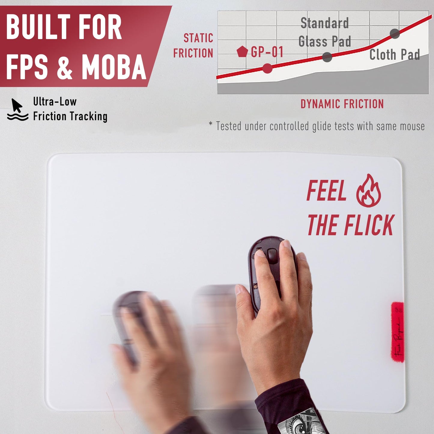Flash Beyond Glass Gaming Mouse Pad - Premium Glass Pad with Anti-Slip Rubber Base - Smooth, Precise Tracking, Surface for High-Speed Gaming, Ideal for FPS Players (Black, Middle-15.7L x 11.8W inches)