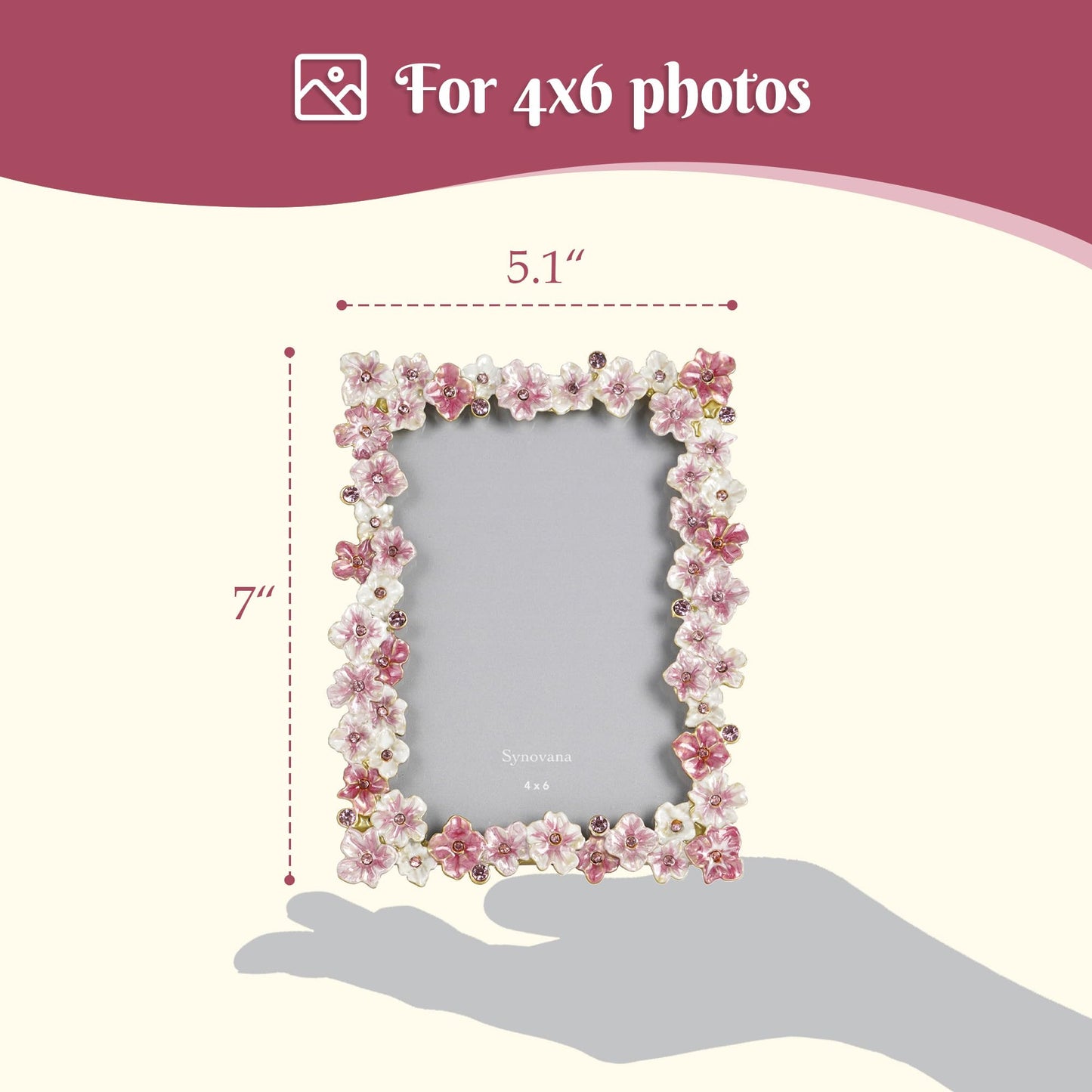 Synovana Pink Flower Picture Frame 4x6 Blossom Photo Frame for Tabletop Display, Decorative Flower Design Home Decor
