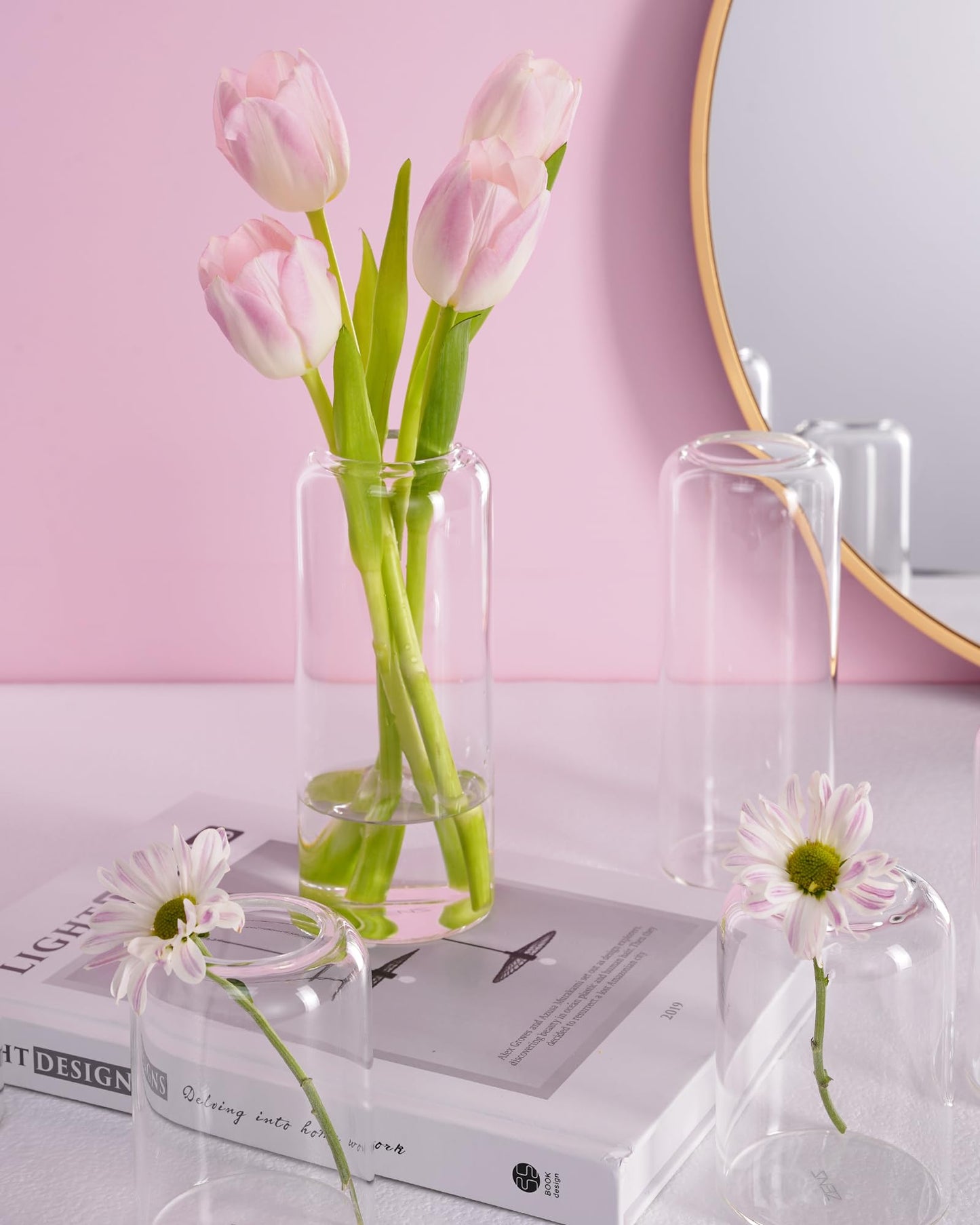 ZENS Bud Vases in Bulk Set of 16, Modern Small Glass Vases for Flower Clear Bud Vases for Wedding Centerpiece, Modern Blown Small Vase for Flowers, Wedding Party Events Decorative Home Decor