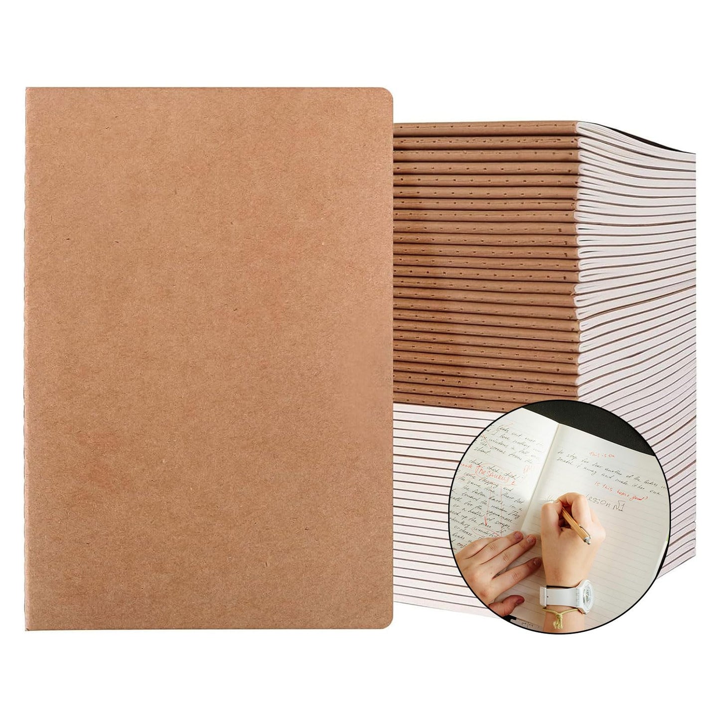 Pet Partisan 50 Pack A5 Lined Kraft Notebook Journals 8.3x5.5 In，Travel Journals Notebooks Bulk，Subject Notebooks 34 Sheets 68 Pages for Writing School Office Supplies (Lined-50 Pack)