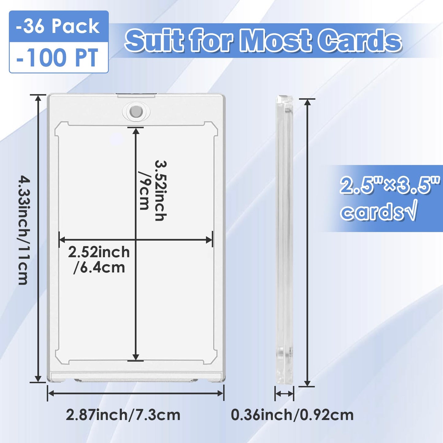 100PT Magnetic Card Holders for Trading Cards, 36ct One Card Touch Holder Baseball Card Thick Protectors Hard Plastic Magnetic Card Case Sports Football Basketball Top Loads for Cards Sleeves