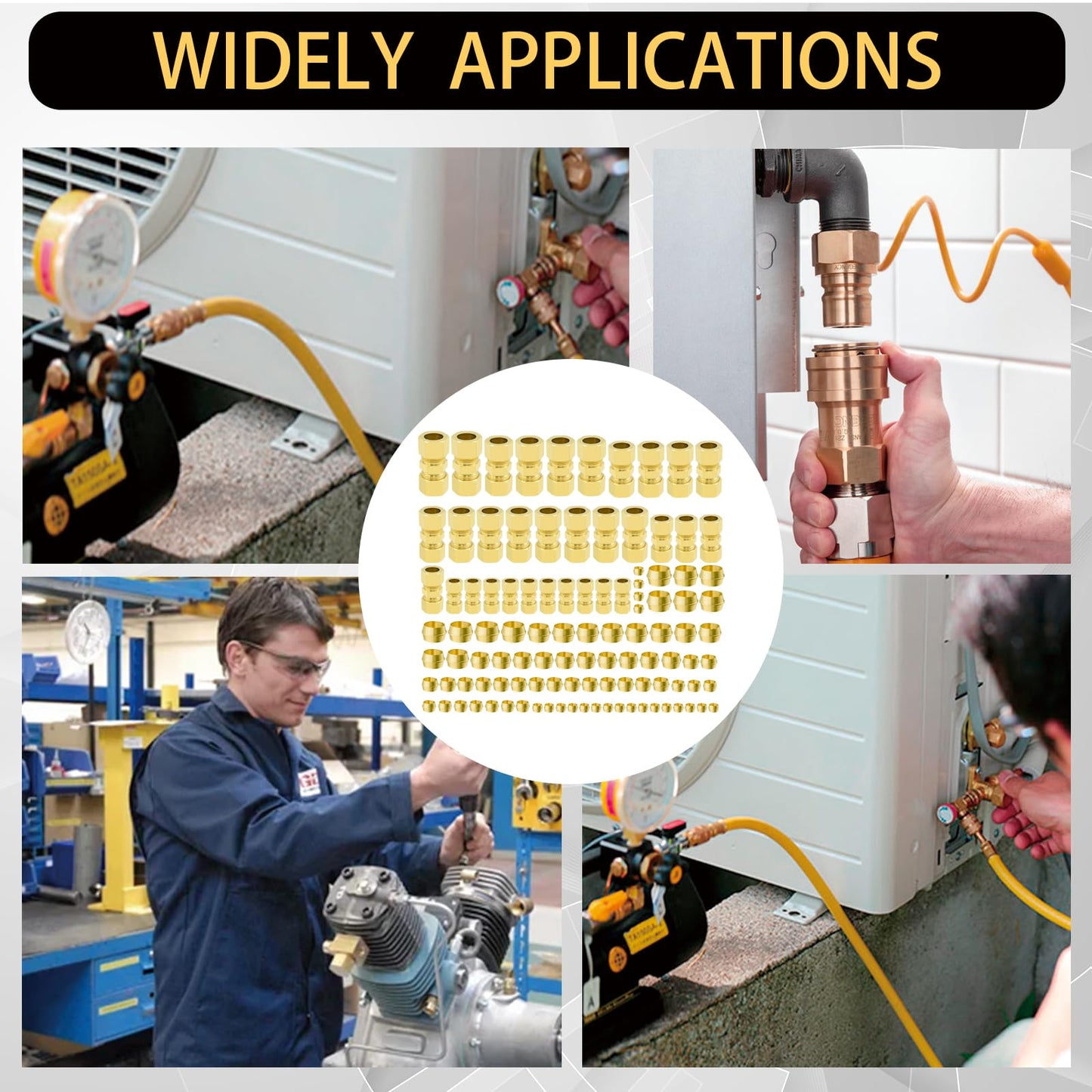 108pcs Brass Compression Tube Pipe Fittings Assortment Kit, 1/8" 3/16" 1/4" 3/8" 5/16" 1/2" OD Compression Union Connector & Compression Sleeves Ferrules