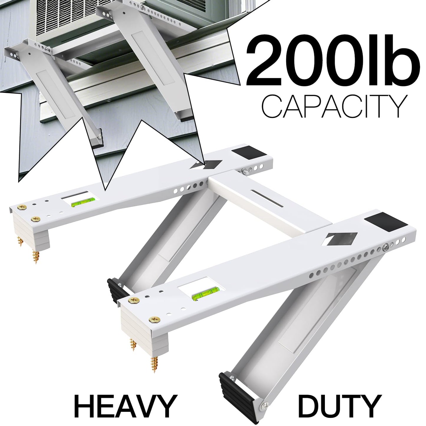 Aozzy Dual Arm Window Air Conditioner Support Bracket Heavy Duty 200lbs, for 5000-22000 BTU Units, Universal Window AC Mount Units Fits Single/Double Hung Windows with Anti-Vibration Pads