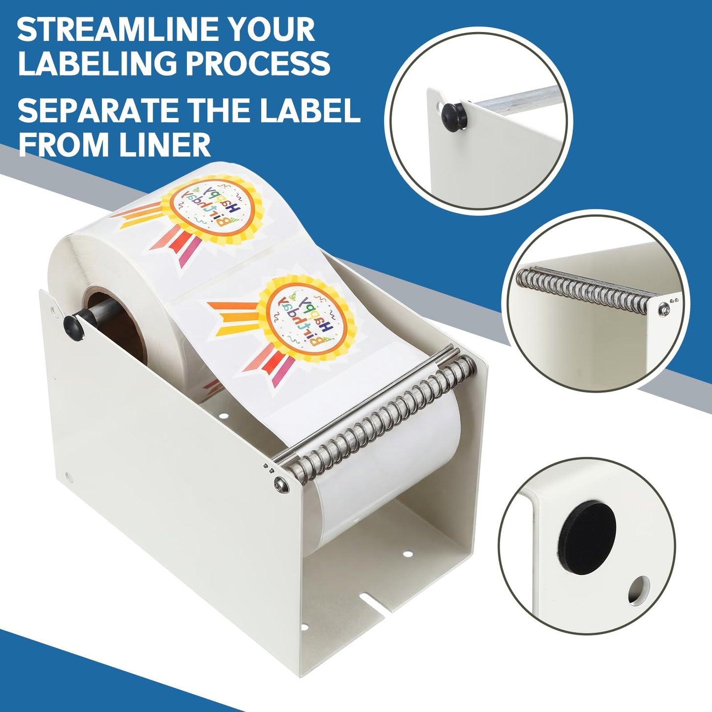 Otoolling Label Sticker Roll Dispenser Manual Label Dispenser Adjustable Metal Sticker Roll Holder for Multiple Rolls in Home Office Business Tabletop