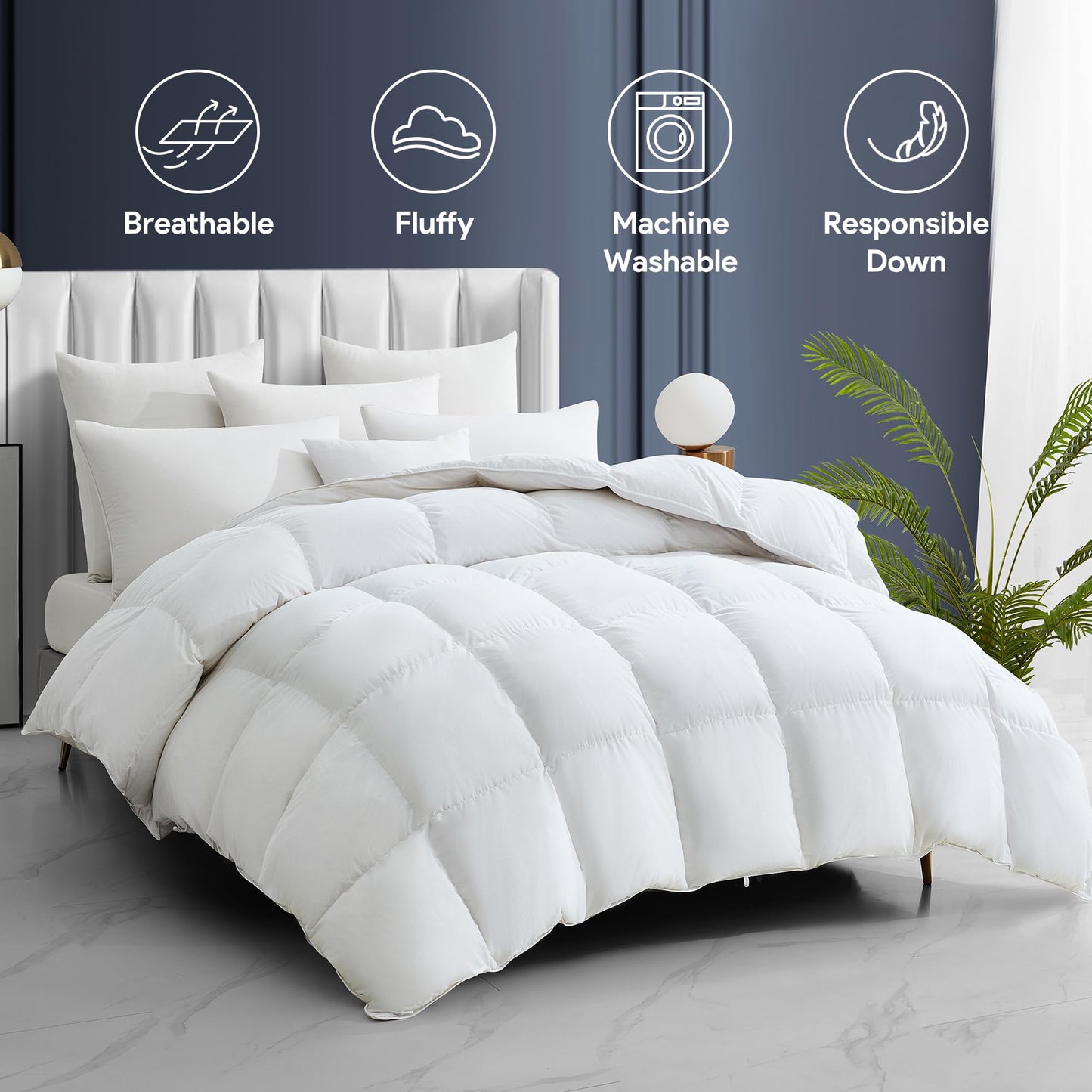 Maple&Stone Twin Feather Down Comforter All Season White Down Duvet Insert Ultra Soft 100% Cotton Cover Fluffy Twin Comforter 68 x 90 Inches