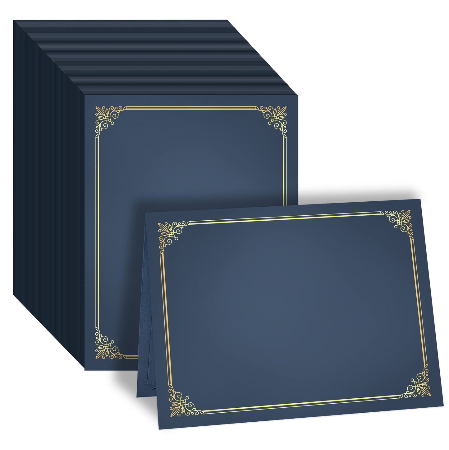 GNL Certificate Holders - 100 Packs Blue Diploma Holders, Certificate Covers with Gold Foil Border, for Letter Size 8.5 x 11 Award Certificate Paper and Documents