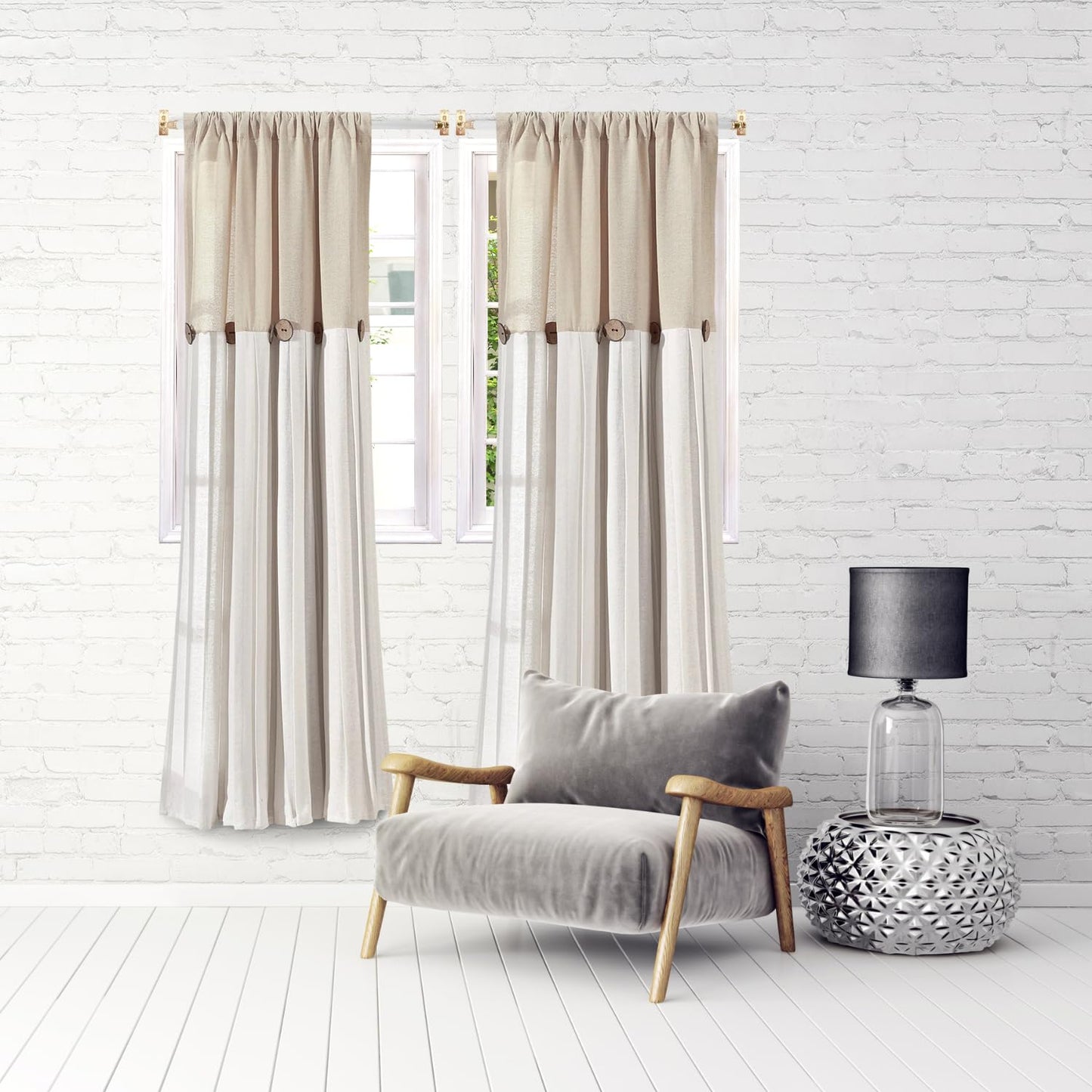 Amazing Drapery Hardware White Swivel Sash Curtain Rods with Brass Ends, Set of 2 (Hardware Included) - Adjustable Length 21-38 Inches, Easy to Install Metal Rods for Doors, Windows, and Sidelights