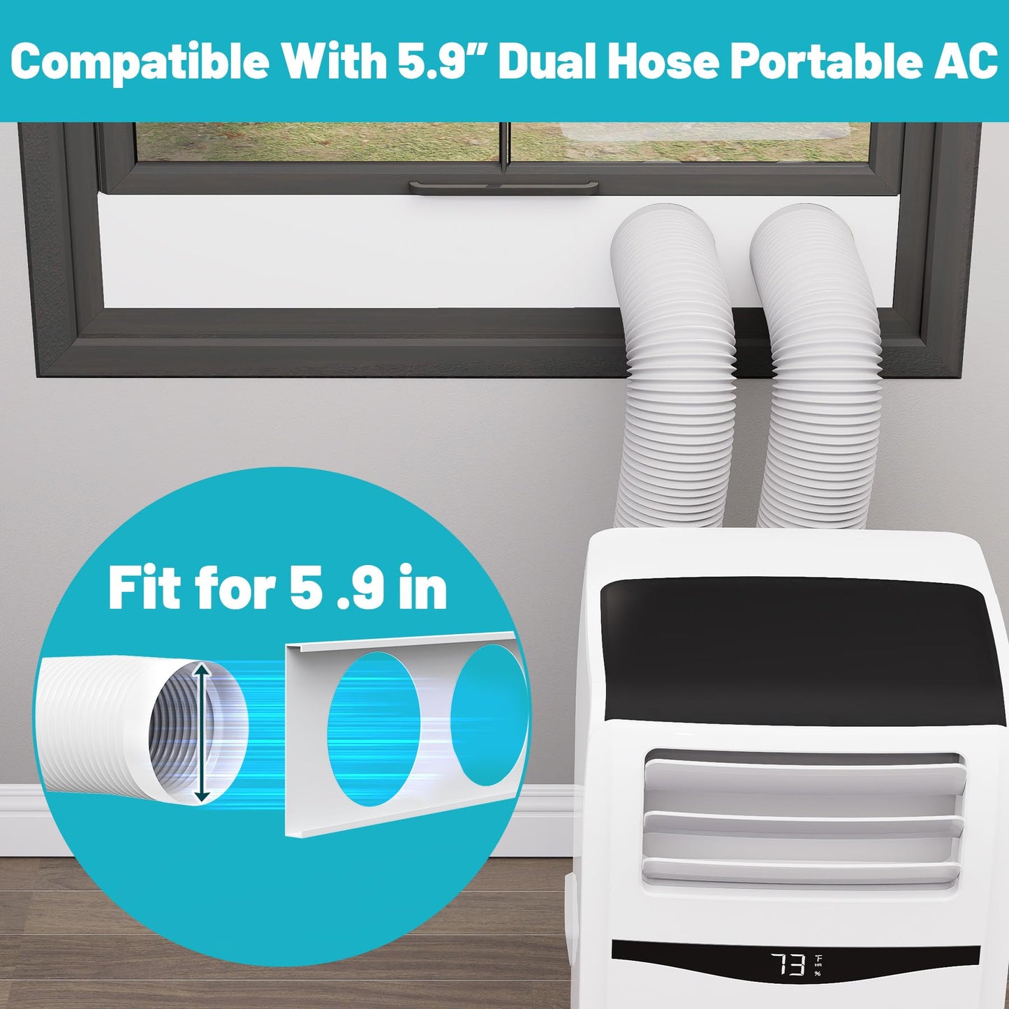 Chiligent Dual Hose Portable Air Conditioner Window Kit, 5.9" Diameter Portable AC Window Vent Kit with Foam Seal Strip, Adjustable Window Seal Plates for Vertical & Horizontal Windows, White