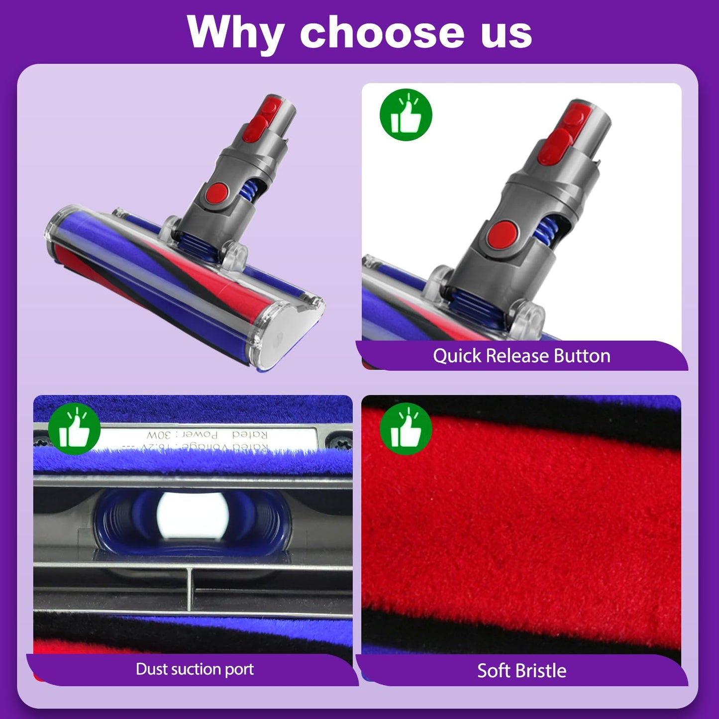 Lemige Soft Roller Cleaner Head Replacement for Dyson V10 V11 V15 V8 V7 Cordless Vacuum Cleaners, Quick Release Vacuum Head Replacement Attachments Parts Accessories for Dyson, Gentle on Hard Floors