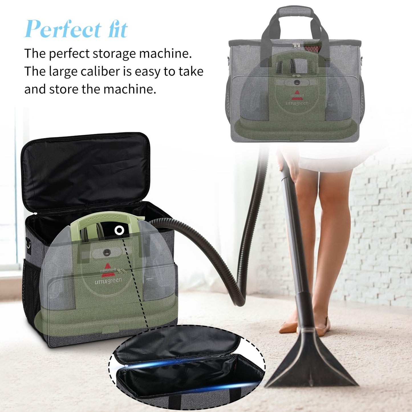 Storage Bag Compatible with Bissell Green Machine Upholstery Cleaner 1400B/3353/74R7, Carrying Bag for Bissell Carpet Cleaner, Bissell Little Green Machine Organizer, Travel Carrying Case (Bag Only!)