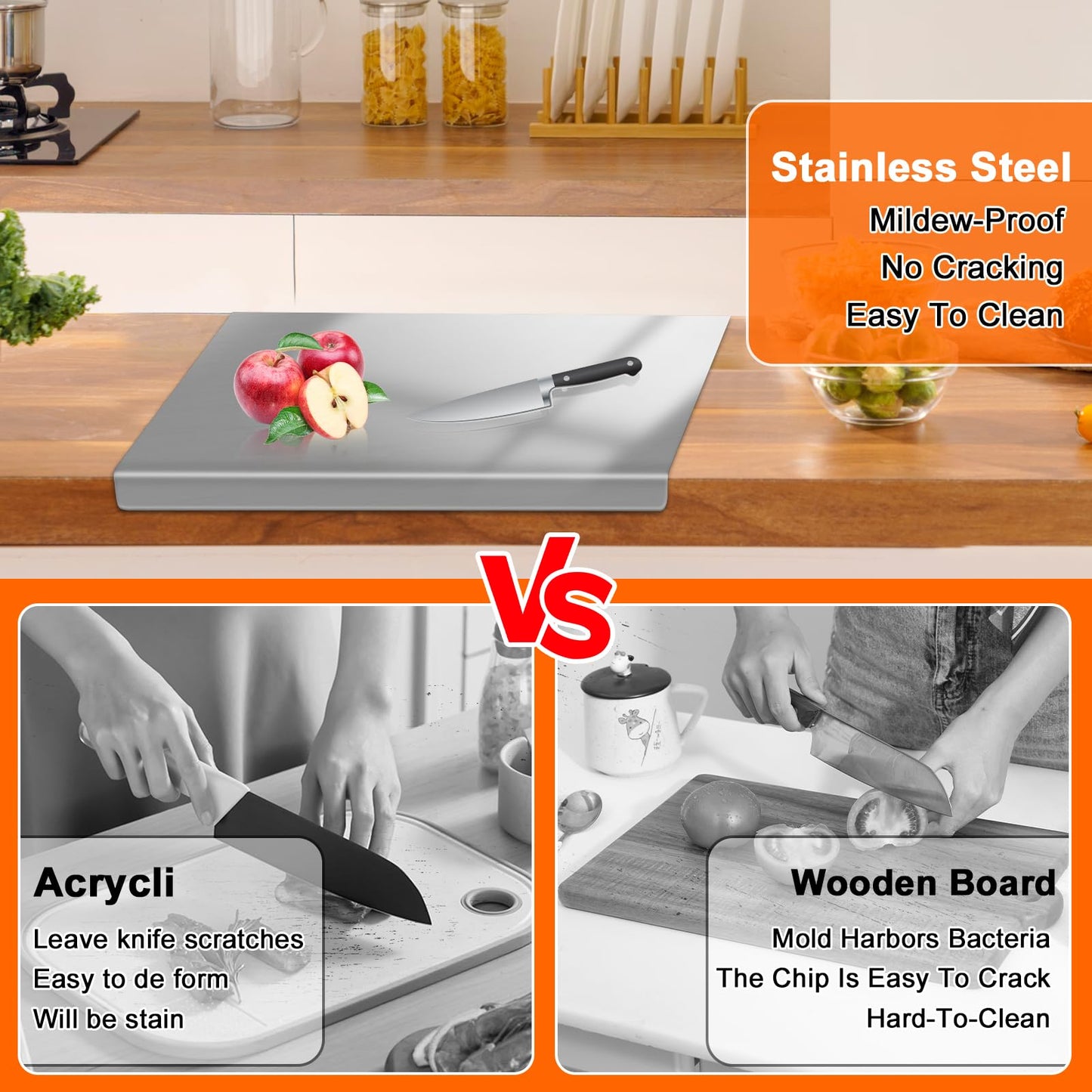 Large Stainless Steel Cutting Board with Lip, Yoposeo Heavy Duty Baking Cutting Chopping Boards for Kitchen, Meat, Fruits, Vegetables, Bread and Baking (19.7" X 15.7"/ 50 X 40cm)