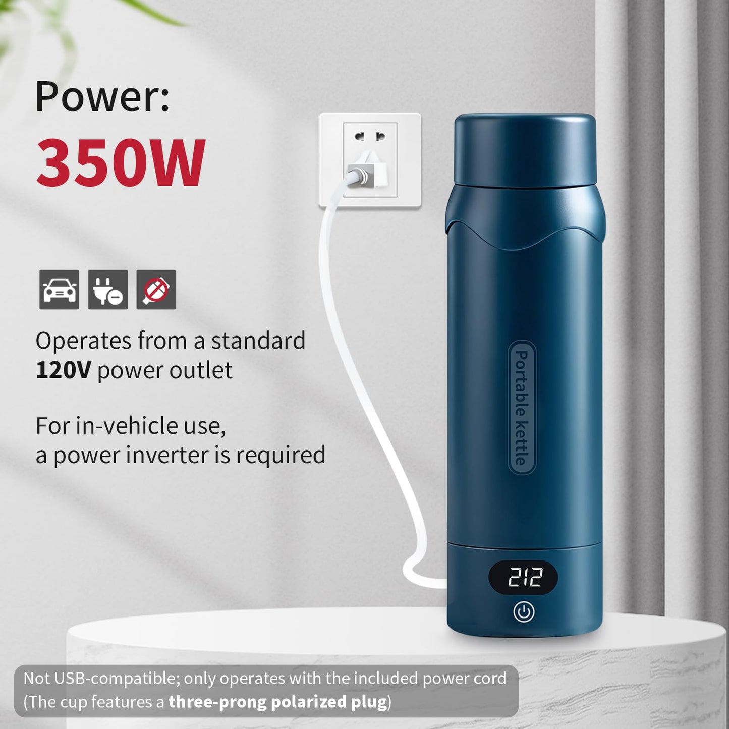 Insulated Stainless Steel Travel Electric Kettle Small, Smart Water Bottle with 4 temperature control, Leak-Proof, Mini Travel Essentials Portable Office Gifts for Tea Lovers, Dark Blue
