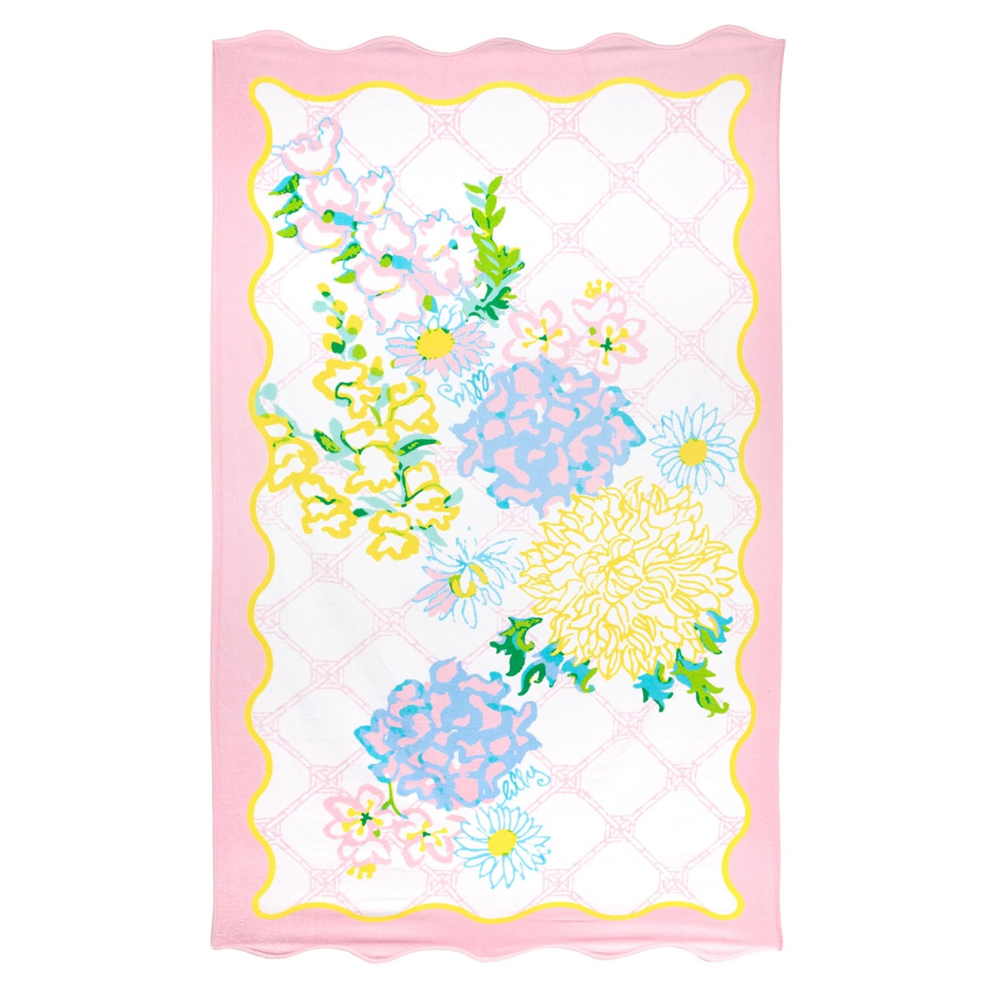 Lilly Pulitzer Scalloped Oversized Pool and Beach Towel, 40" x 72", Large Cotton Towel for Adults, Lilly Garden Home