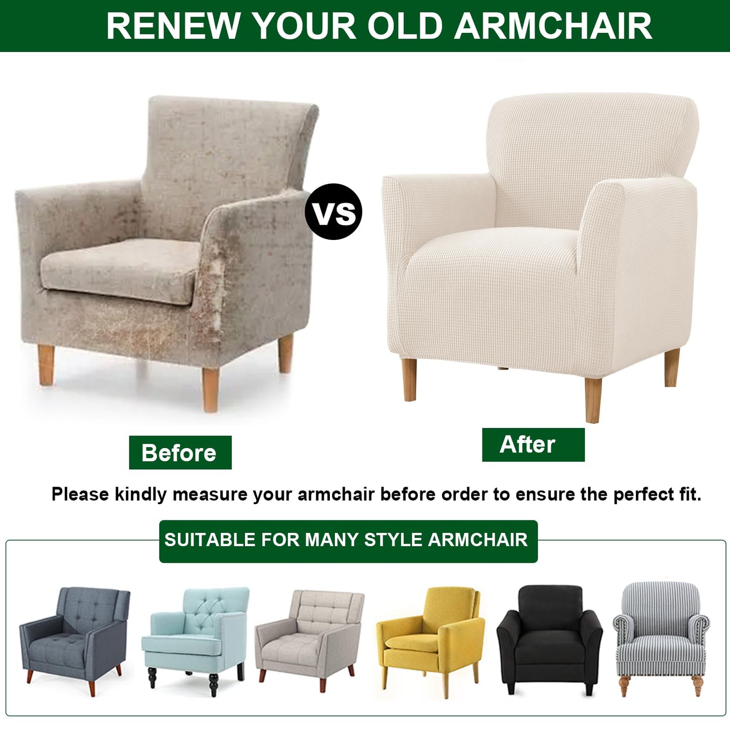 CRFATOP Stretch Mid Century Modern Armchair Slipcover 1-Piece Solid Accent Chair Covers with Arms Soft Waterproof Chair Slipcovers for Living Room Furniture Protector Office Reception Reading,Beige