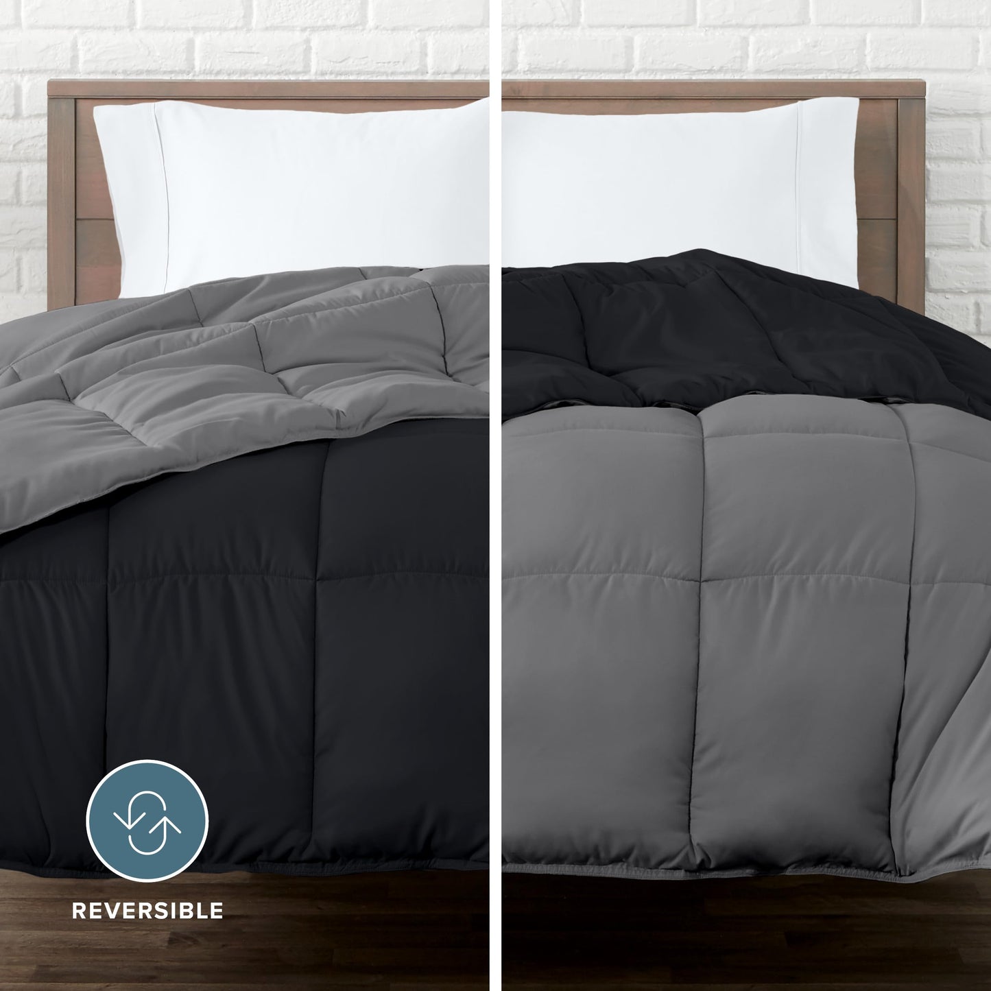 Bare Home Twin/Twin Extra Long Comforter - Reversible Colors - Goose Down Alternative - Ultra-Soft - Premium 1800 Series - All Season Warmth - Bedding Comforter (Twin/Twin XL, Black/Grey)