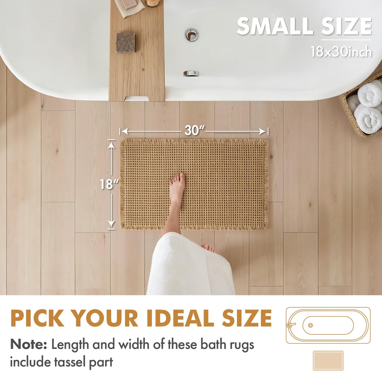 MIULEE Set of 2 Waffle Bathroom Rugs, Boho Bath Rugs Non Slip Washable, Super Absorbent Bath Mats, Ultra Soft Rubber Backed Shower Mats for Bathroom Floor, Tub and Shower, Brown, 18x30 Inch