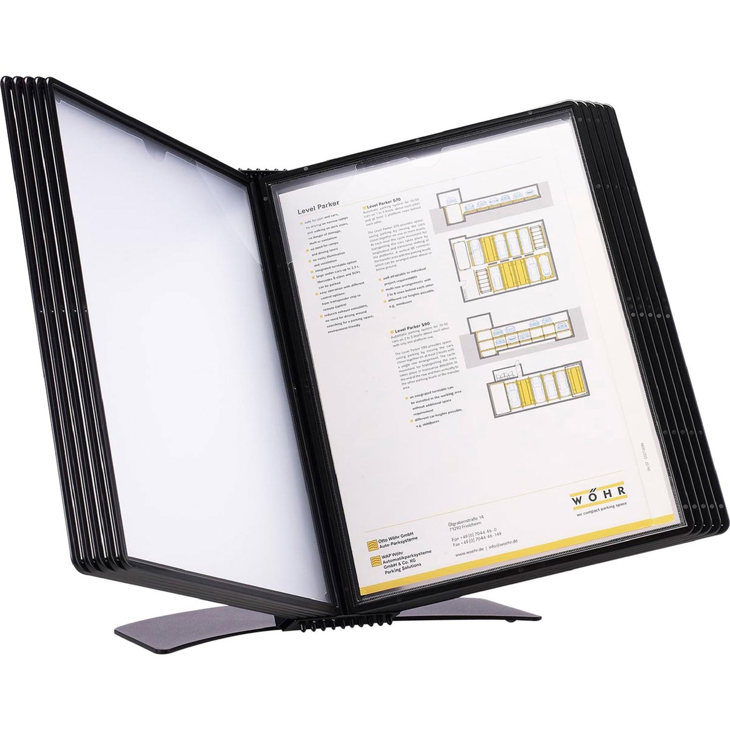 Tarifold Desktop Document Display Stand & Reference Organizer, 10 Double-Sided Polypropylene Pockets, 20 Sheet Capacity, Easy-Load Design, Letter Size, Made in Denmark, Black