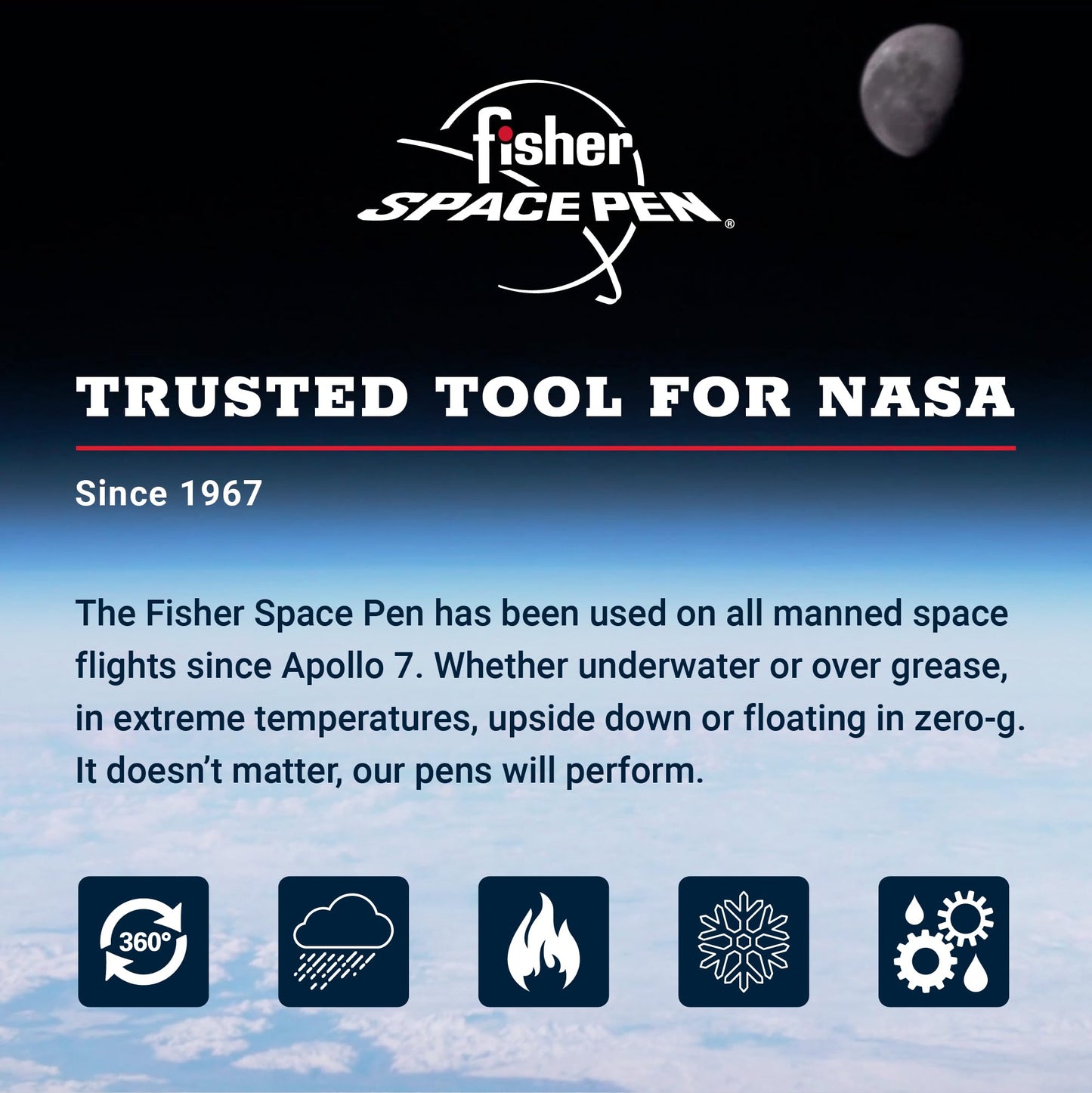 Fisher Space Pen Chrome Shuttle Cap-O-Matic Pen, Pressurized Ballpoint Pen, Writes Upside Down and in Extreme Temperatures, Black Ink, Medium Point, Pocket Clip, Gift Box, Made in the USA
