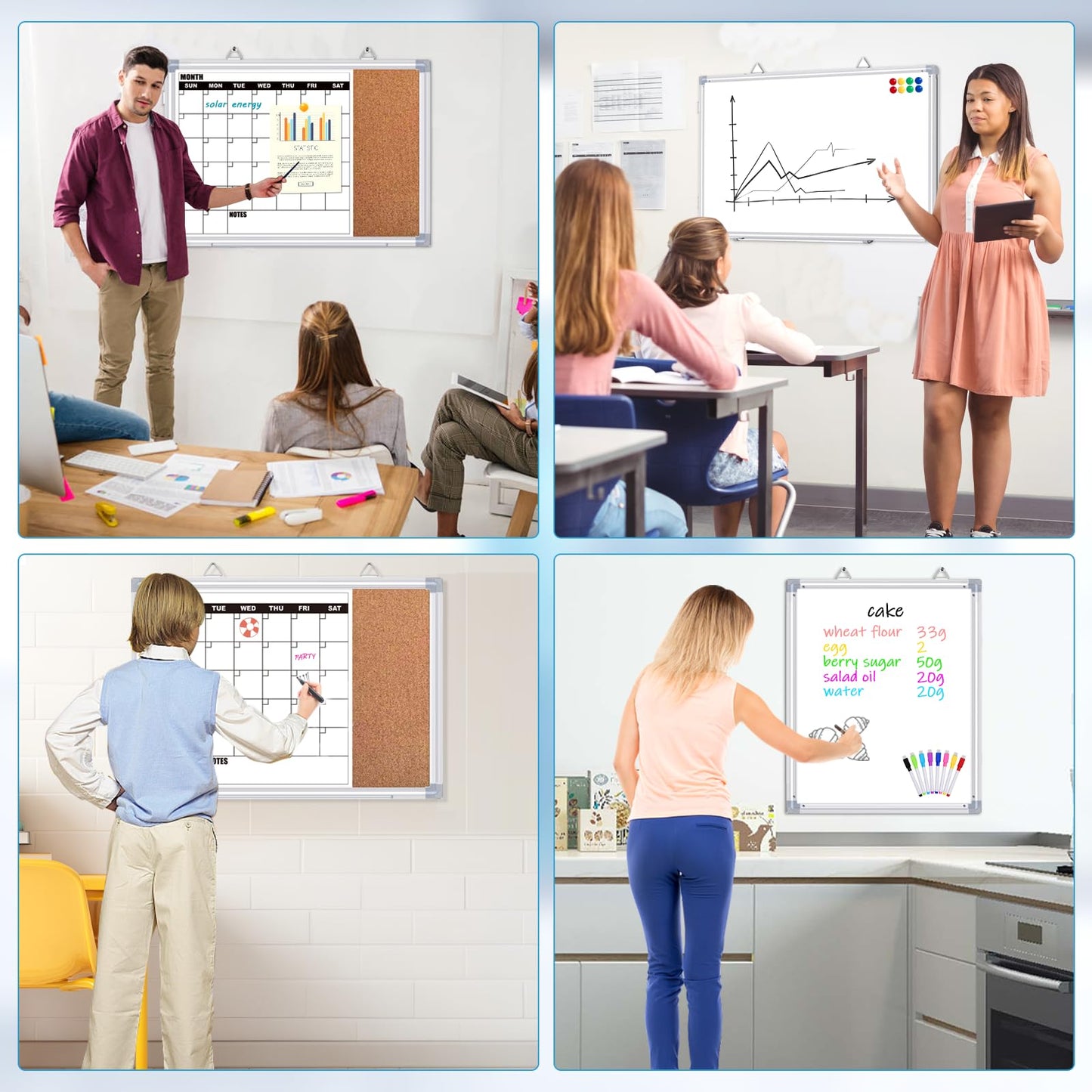 YUYIUS Calendar Whiteboard for Wall, 24" x 18" Double Sided Monthly Dry Erase Board Calendar for Office, Home, School, Hanging Cork Board White Board Combo, Portable Magnetic Dry Erase Planner Board