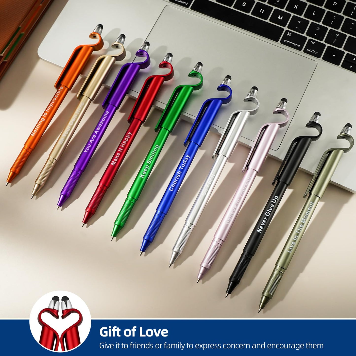 100 Pcs Inspirational Pens Batch, Motivational Ballpoint Pen with Writing Touch Screen And Mobile Phone Stand 3-in-1, Black Ink Office Encouraging Quotes, Office School Supplies Inspirational Gifts