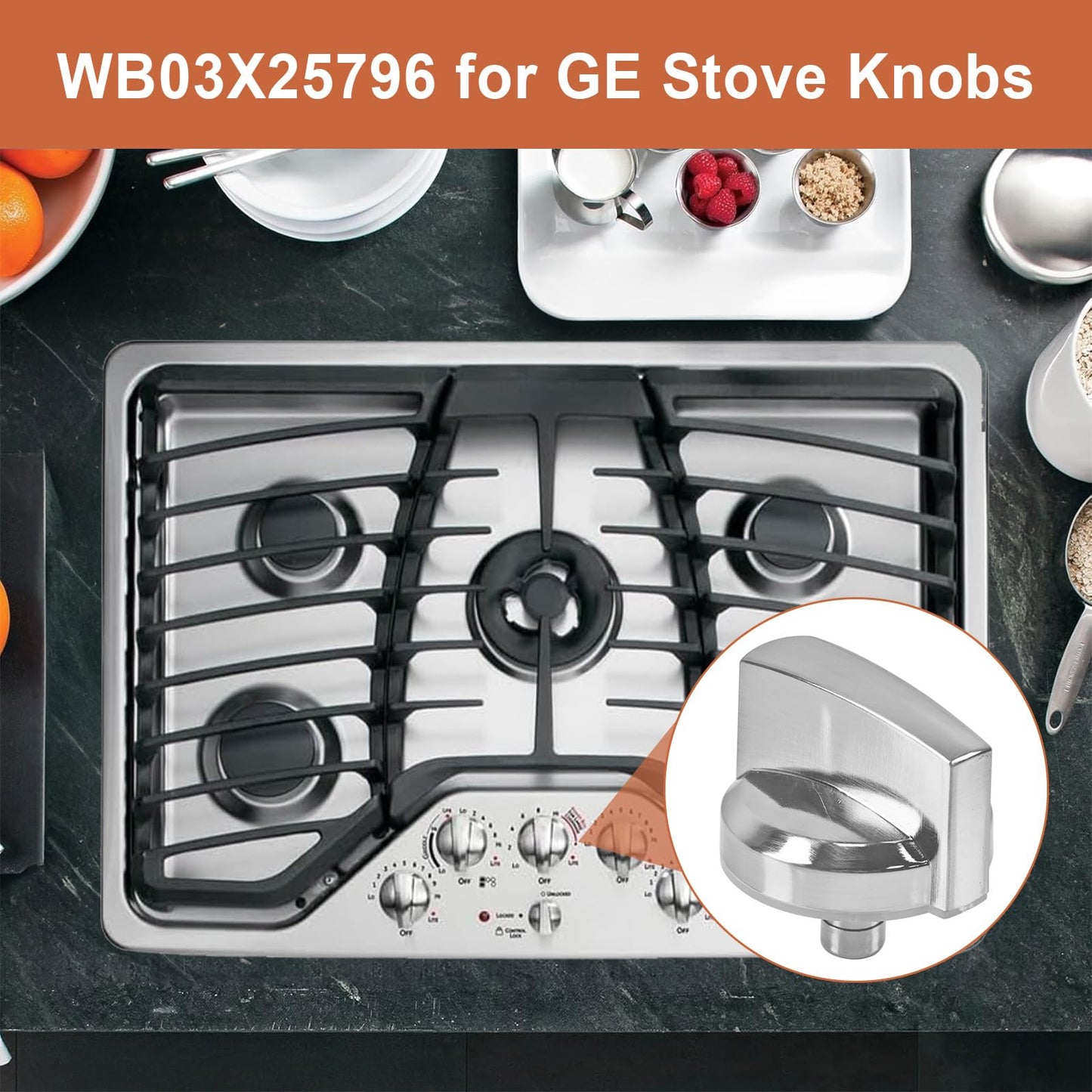 WB03X25796 Gas Cooktop Knob Fits for GE Stove Knobs, Fit Model PGP953SET1SS PGP986SET1SS PGP976SET2SS PGP959SET4SS - Replaces WB03T10326 AP5986232 PS11721433 4362262 Burner Range Knob - 5-Pack