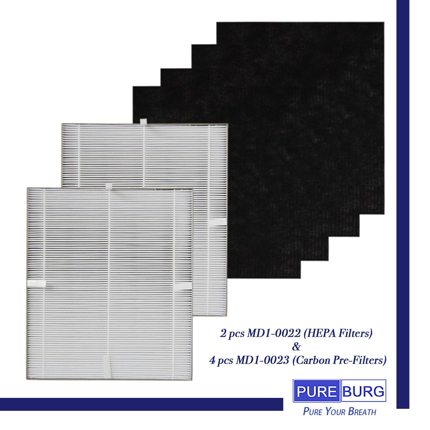 PUREBURG MD1-0022 MD1-0023 Replacement Filter Compatible with Vornado AC300 AC350 AC500 AC550 PCO200 PCO300 PCO500 PCO375DC PCO575DC Air Purifiers,2-Pack H13 HEPA