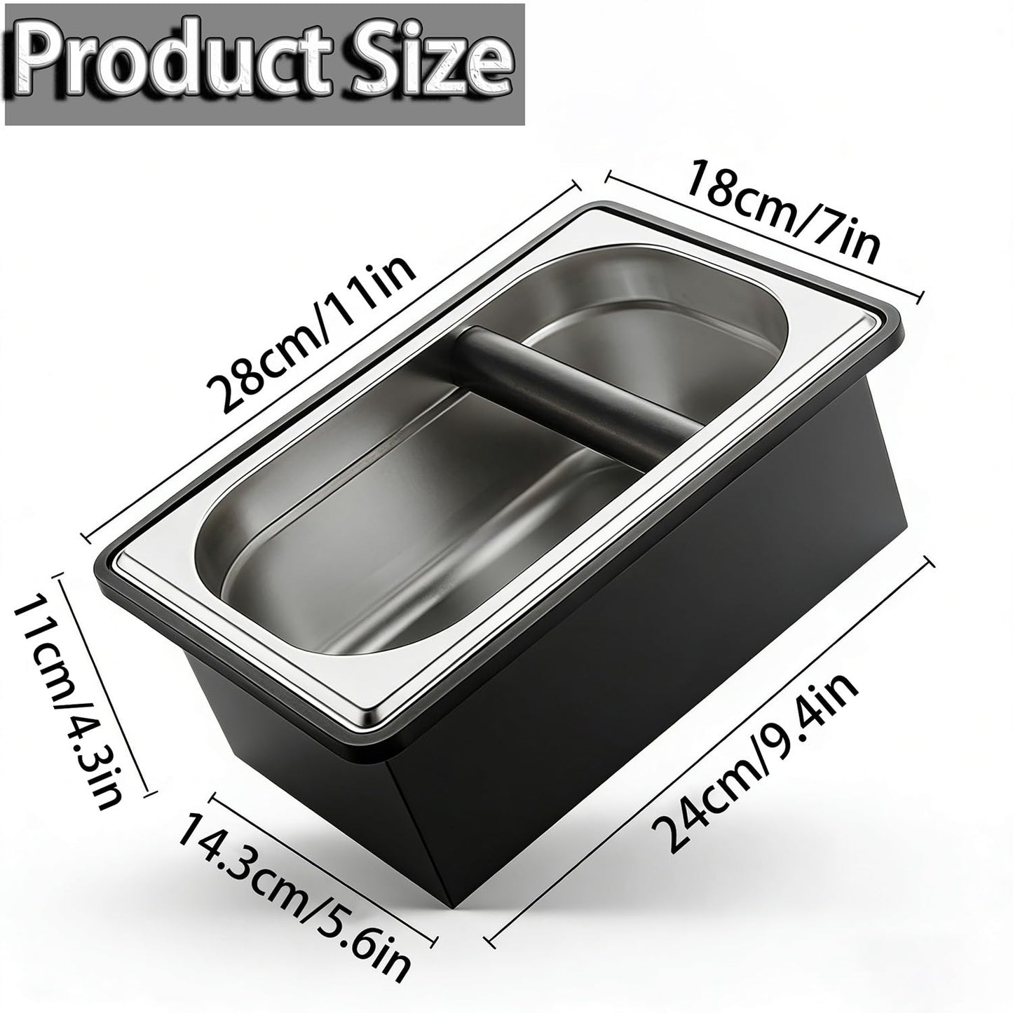 forusom Espresso Knock Box,Stainless Steel Knocker Storage Box, Large Capacity Coffee Container,With Removable Shock-Absorbent Knock Bar and Anti-Slip Base, Espresso Machine Tools for Coffee Grinder