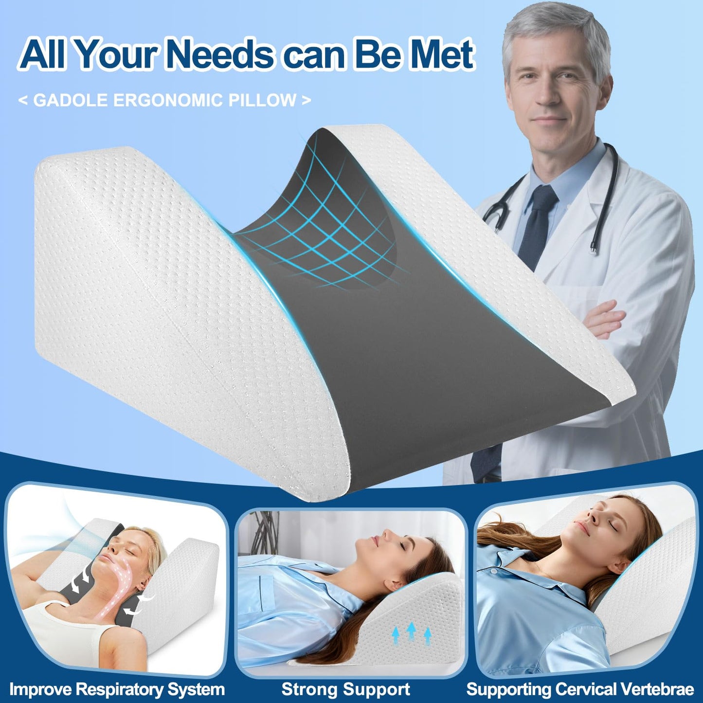 SnugSafe 26° Back Sleeping Training Pillow, Facial Surgery Recovery Pillow for Facelift, Hair Transplant, Rhinoplasty, Wrinkle Prevention & GERD, Cooling Fabric & Air Layer Fabric, Anti-Slip