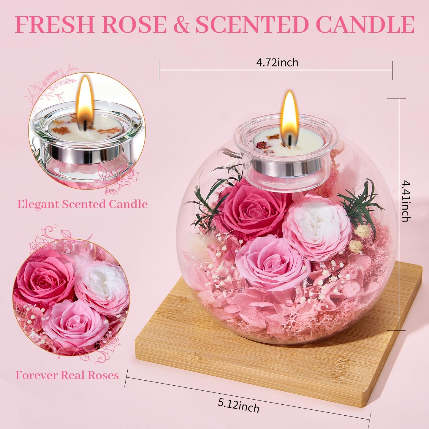Mothers Day Rose Gifts for Mom Birthday Gift for Women Flowers for Delivery Preserved Flowers Forever Eternal Rose in Glass Dome Mother's Day Flower Gifts for Wife Grandma Sister from Daughter, Pink