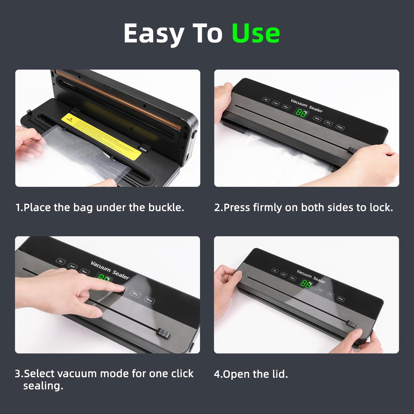 M MUGOOLER Food Vacuum Sealer Machine with Cutter Automatic and Manual Dry Moist Food Modes
