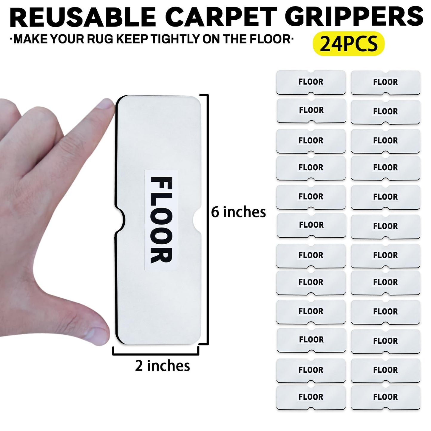 Rug Carpet Non Slip Grippers, Reusable Rug Tape, No Damaging for Hardwood Floors and Tiles, Carpet Grippers Stickers Pads for Area Rugs Corners Flat, 24Pcs