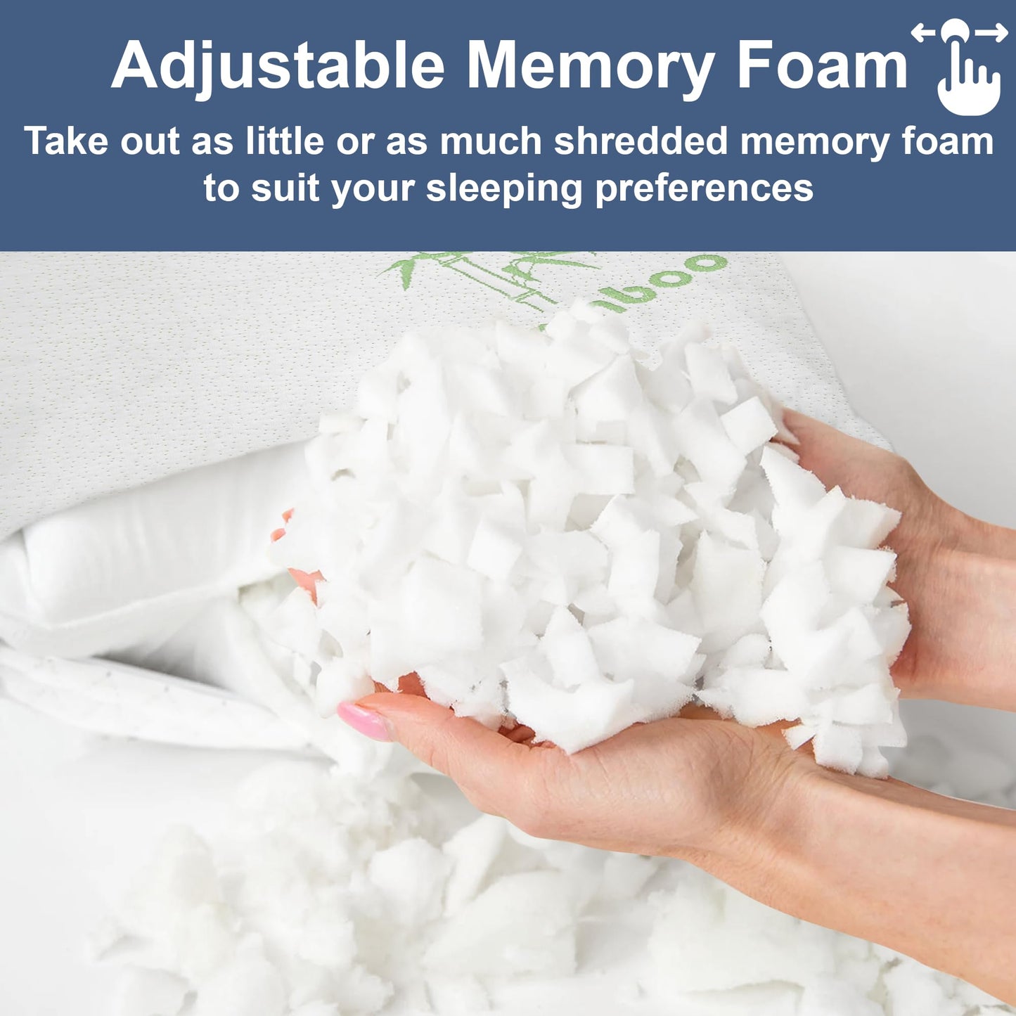 Memory Foam Bamboo Pillows King Size Set of 2 [Adjustable] for Sleeping - Cool & Breathable Cover with Zipper Rayon Derived from Bamboo Pilllowcase - Relieves Neck Pain - Back/Stomach/Side Sleeper