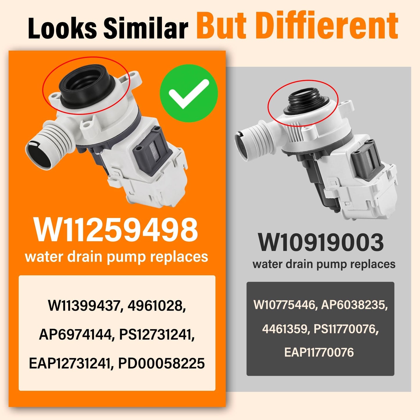 WTW5057LW0 WTW5105HC2 B25-3A04 W11399437 W11259498 Washer Drain Pump Replaces 4961028 AP6974144 PS12731241 EAP12731241 Fit for May-tag Whirl-pool Washing Machines