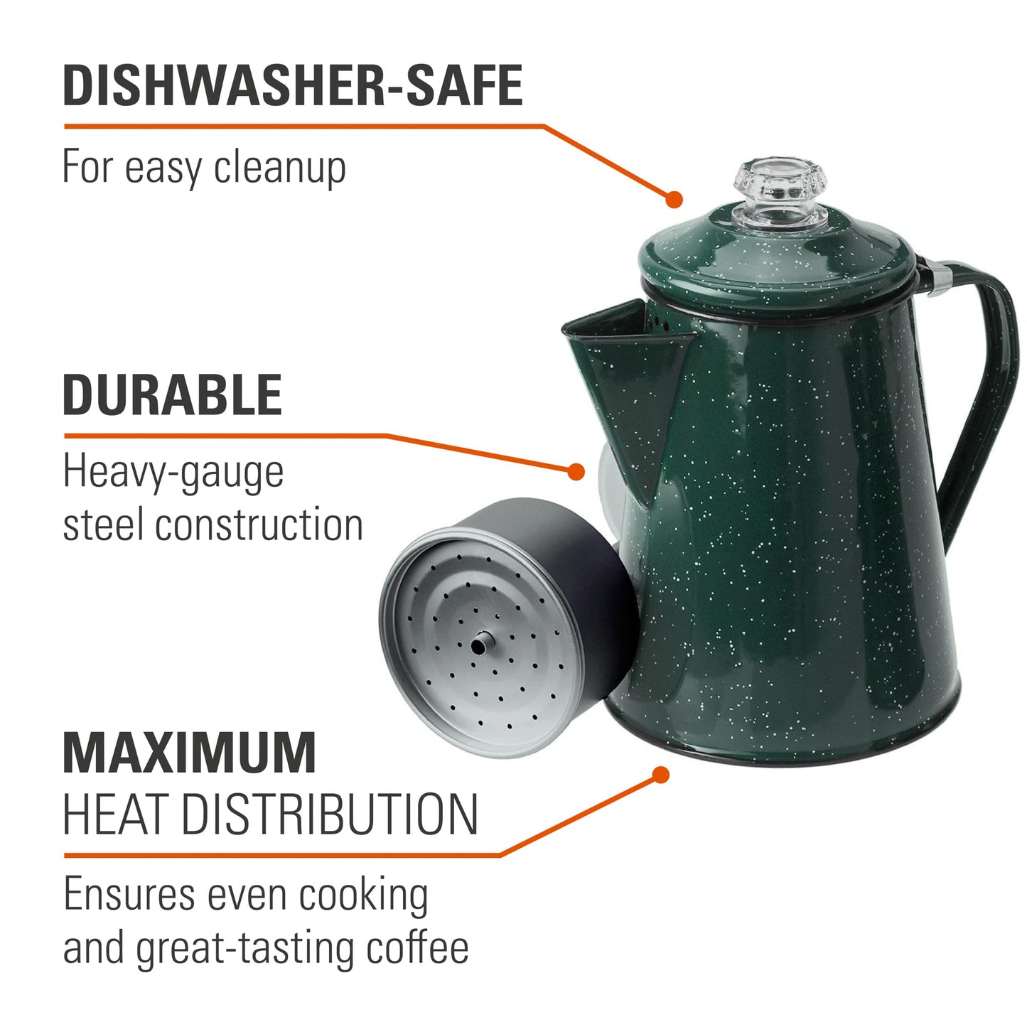 GSI Outdoors Percolator Coffee Pot | Enamelware Campfire Coffee Boiler Kettle for Outdoor Camping Cookware, Cabin, RV, Kitchen, Hunting & Backpacking