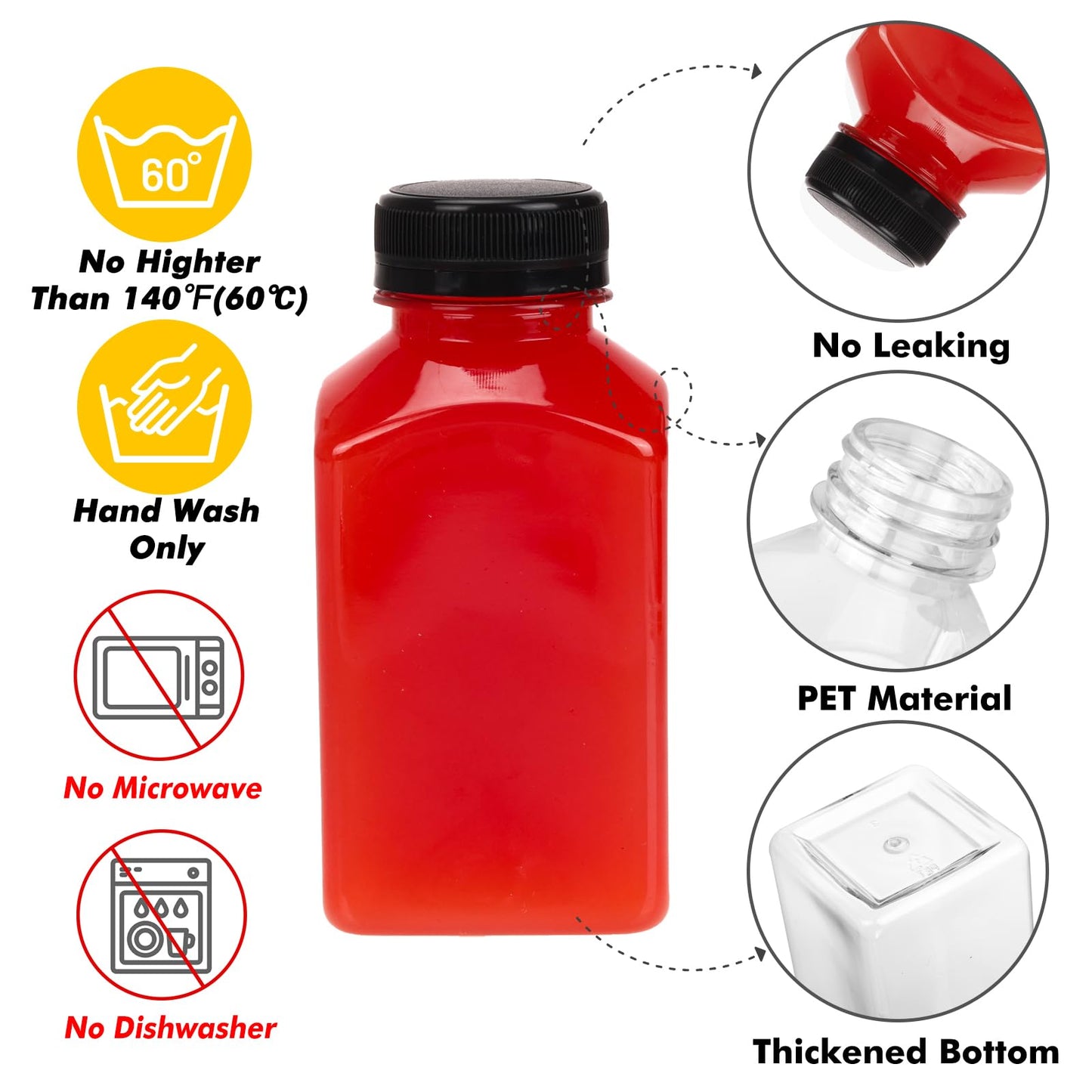 BAKHUK 36pcs 10oz Empty Plastic Juice Bottles with Caps, Reusable Clear Bulk Beverage Containers for Juice, Milk and Other Beverages