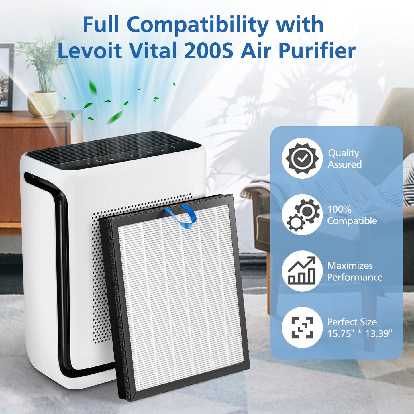 Vital 200S Replacement Filter Compatible with LEVOIT Vital 200S and Vital 200S-P Air Purifier, HEPA and High-Efficiency Activated Carbon Vital 200S-P Filter, Vital 200S-RF, LRF-V201-WUS, 2 Pack, White