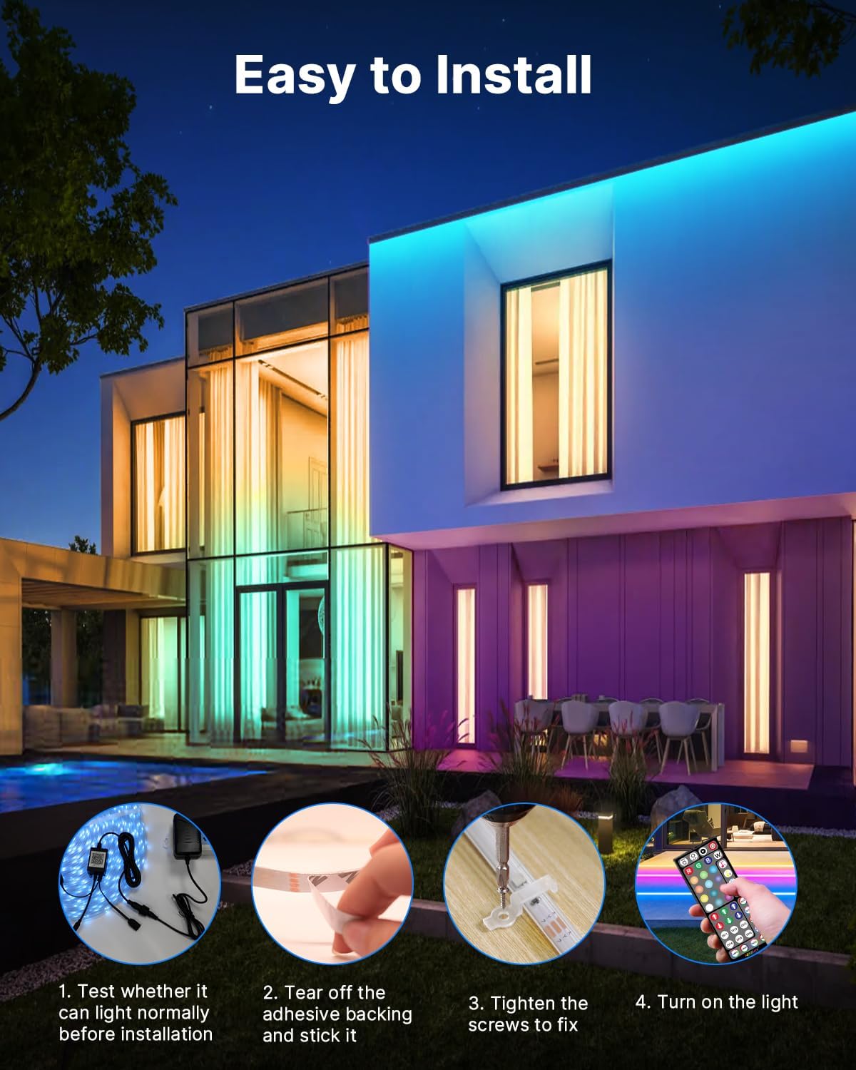 MuliVid 100FT Outdoor LED Strip Lights Waterproof (2 Rolls of 50ft) IP65 Led Strip Lights with Remote, RGB Color Changing Christmas Rope Lights for Outside