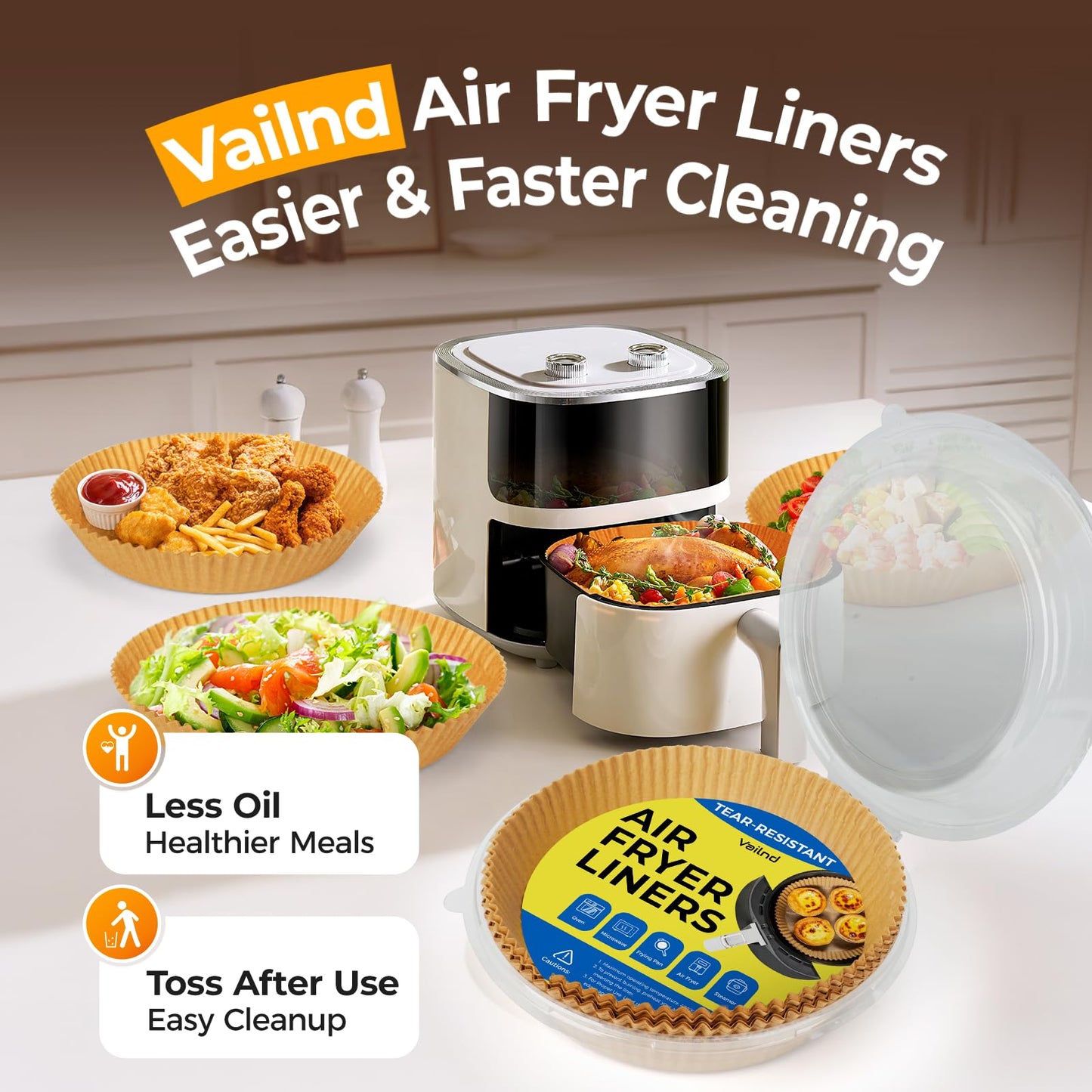 1000 Pcs Air Fryer Paper Liners, 8" Round Air Fryer Liners Disposable, Parchment Paper for 5-8 qt Airfryer Basket, Non-Stick Baking Papers