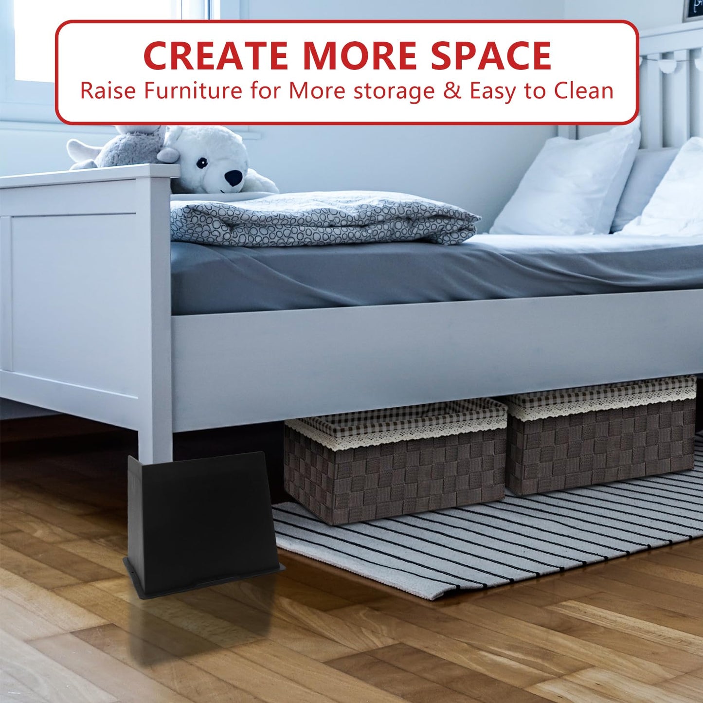 HANIHUA 4 Pack Bed Risers 6 inch Heavy Duty, Oversized Furniture Risers, Extra Wide Bed Lifts Risers for Table, Sofa, Dorm Twin XL, Couch, Desk, Bed Frame Risers Supports Up to 6,500 Lbs