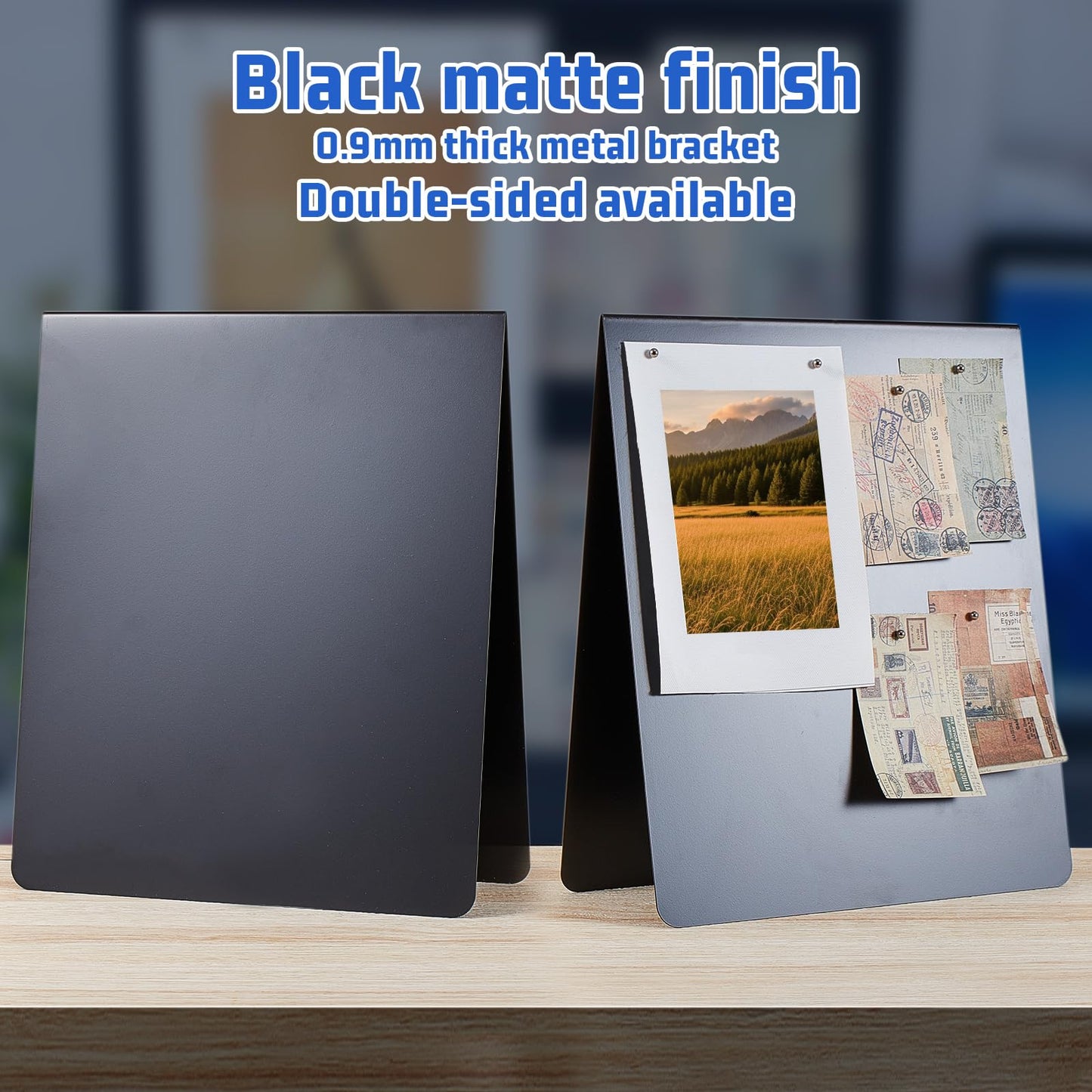 Leinuosen 2 Pcs 12 x 10 Inch Magnetic Bulletin Board Metal Magnet Board Magnet Display Stand for Tabletop Desktop Home Kitchen Office Decor (Black)