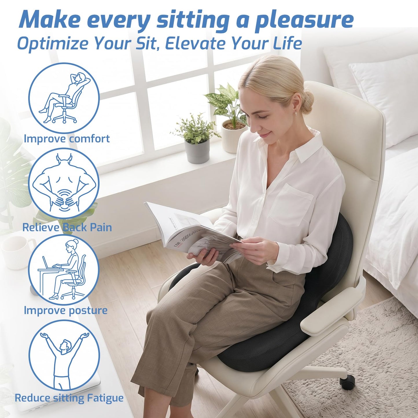 ECONVCE Memory Foam Seat Cushion,Orthopedic Ergonomic Seat Cushions for Tailbone,Sciatica, and Back Pressure Relief,L-Shaped Design & Adjustable Strap,Lumbar Support Pillow for Office,Car,Desk Chair