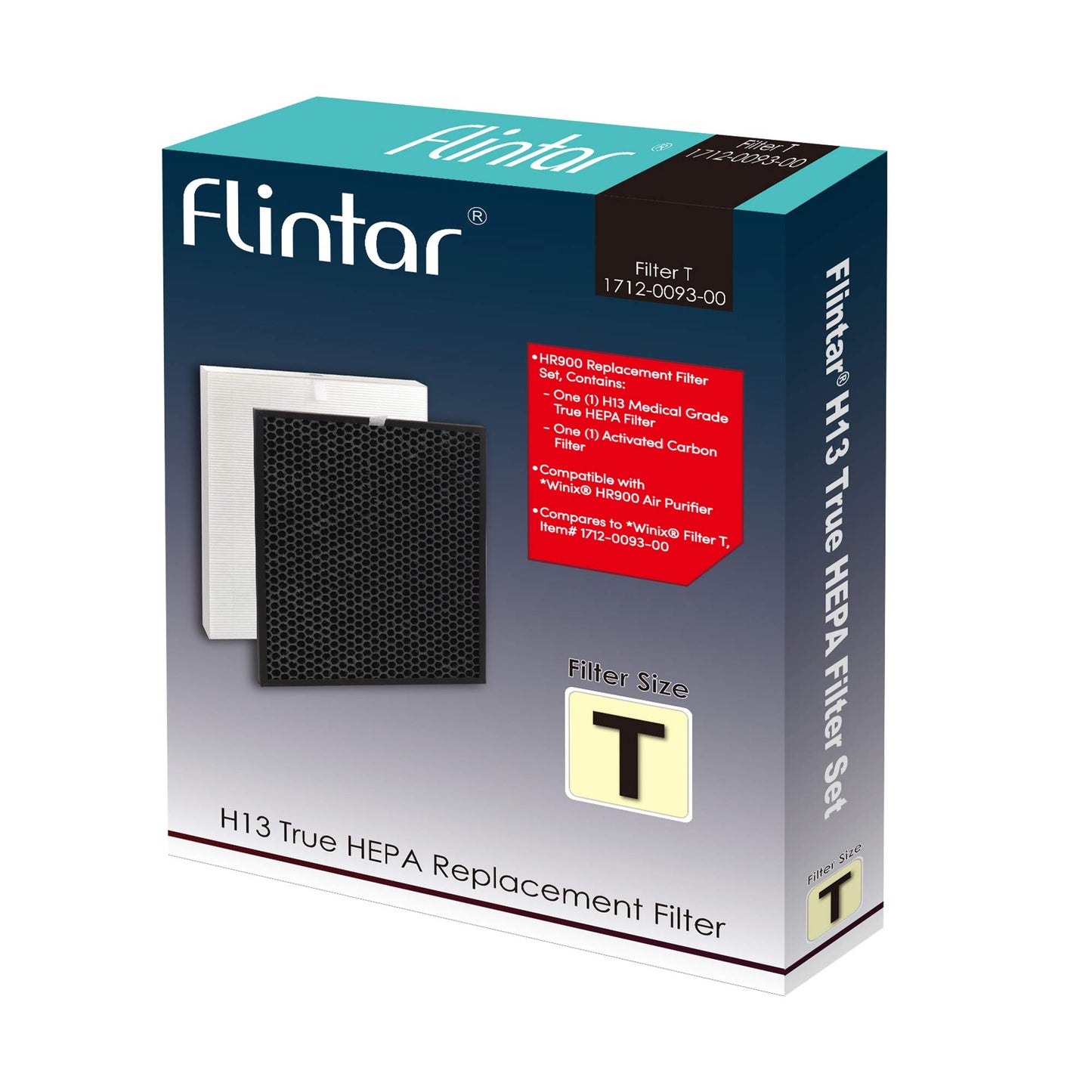 Flintar HR900 Replacement Filter T, Compatible with Winix HR900 Air Purifier, H13 Grade Filtration and Activated Carbon Filter, Part Number 1712-0093-00, 1-Pack