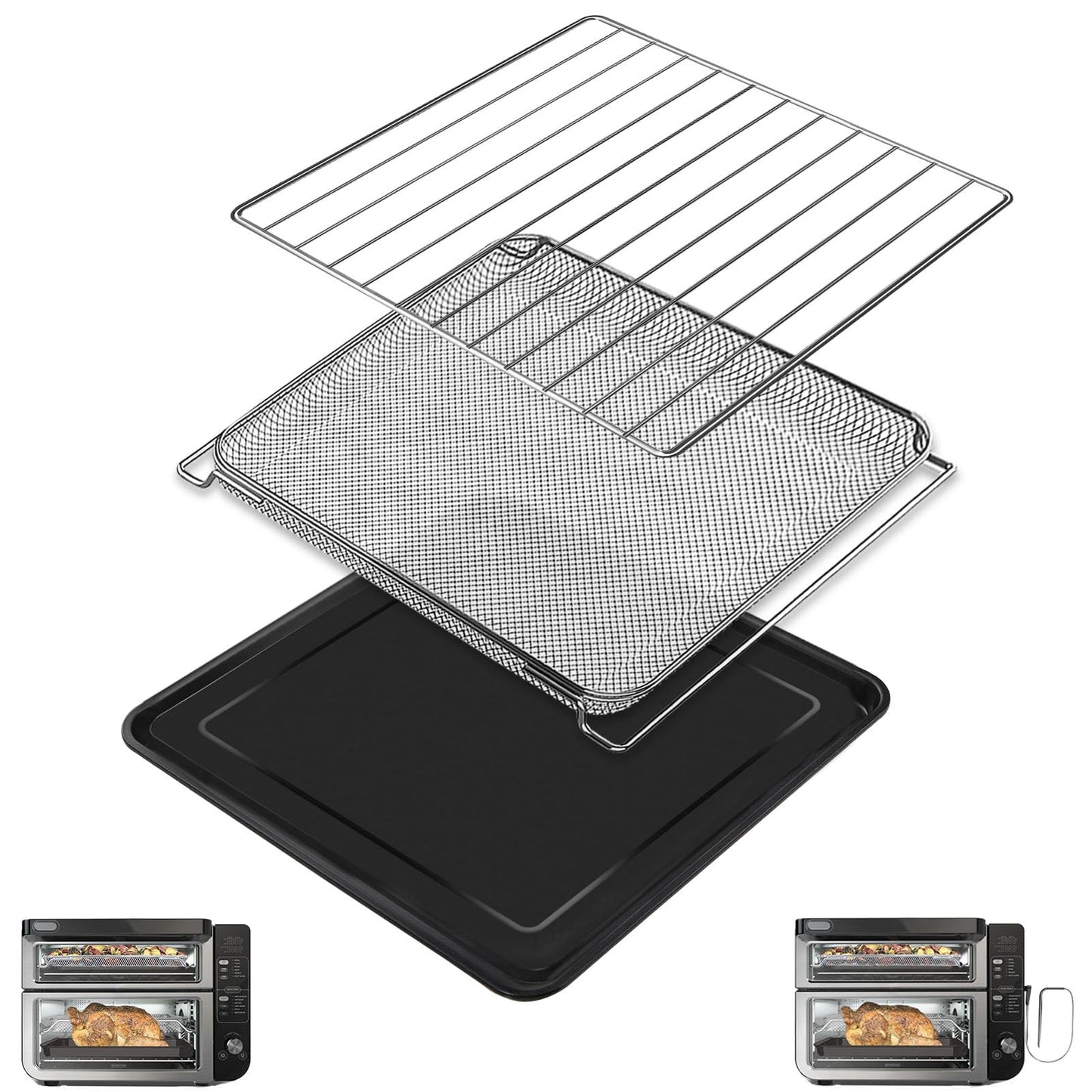 3 IN 1 Smart Double Oven Accessories for Ninja DCT401 DCT451 12 in 1, 13''×12.6'' Steel Toaster Oven Replacement Parts Accessories Dehydrator Grill Rack for Ninja DCT601 DCT651 DCT402BK Smart Oven